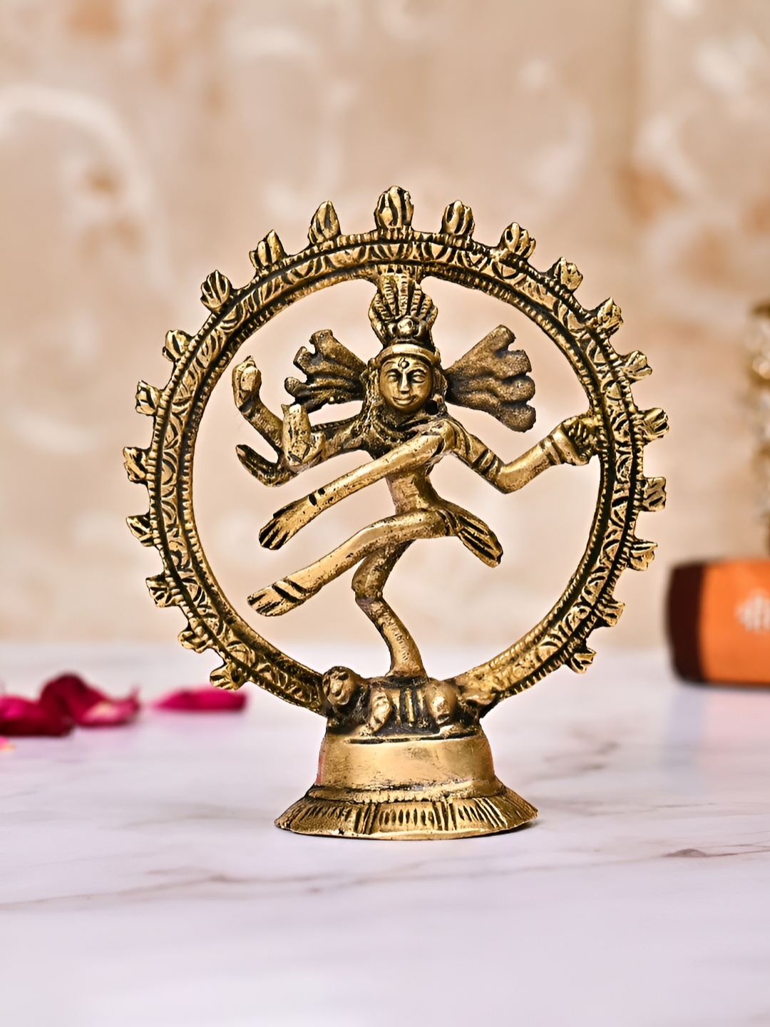 

DecorTwist GoldToned Dancing Natraj Statue Religious Idol Showpiece, Gold