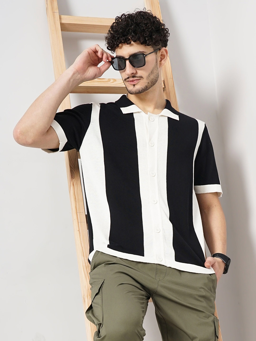 

Celio Colourblocked Polo Collar Cotton Shirt, Black