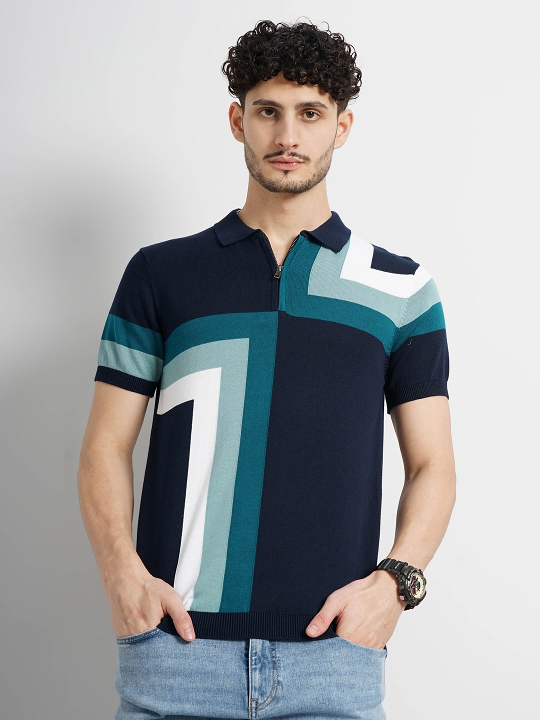 

Celio Striped Cotton T-shirt, Navy blue