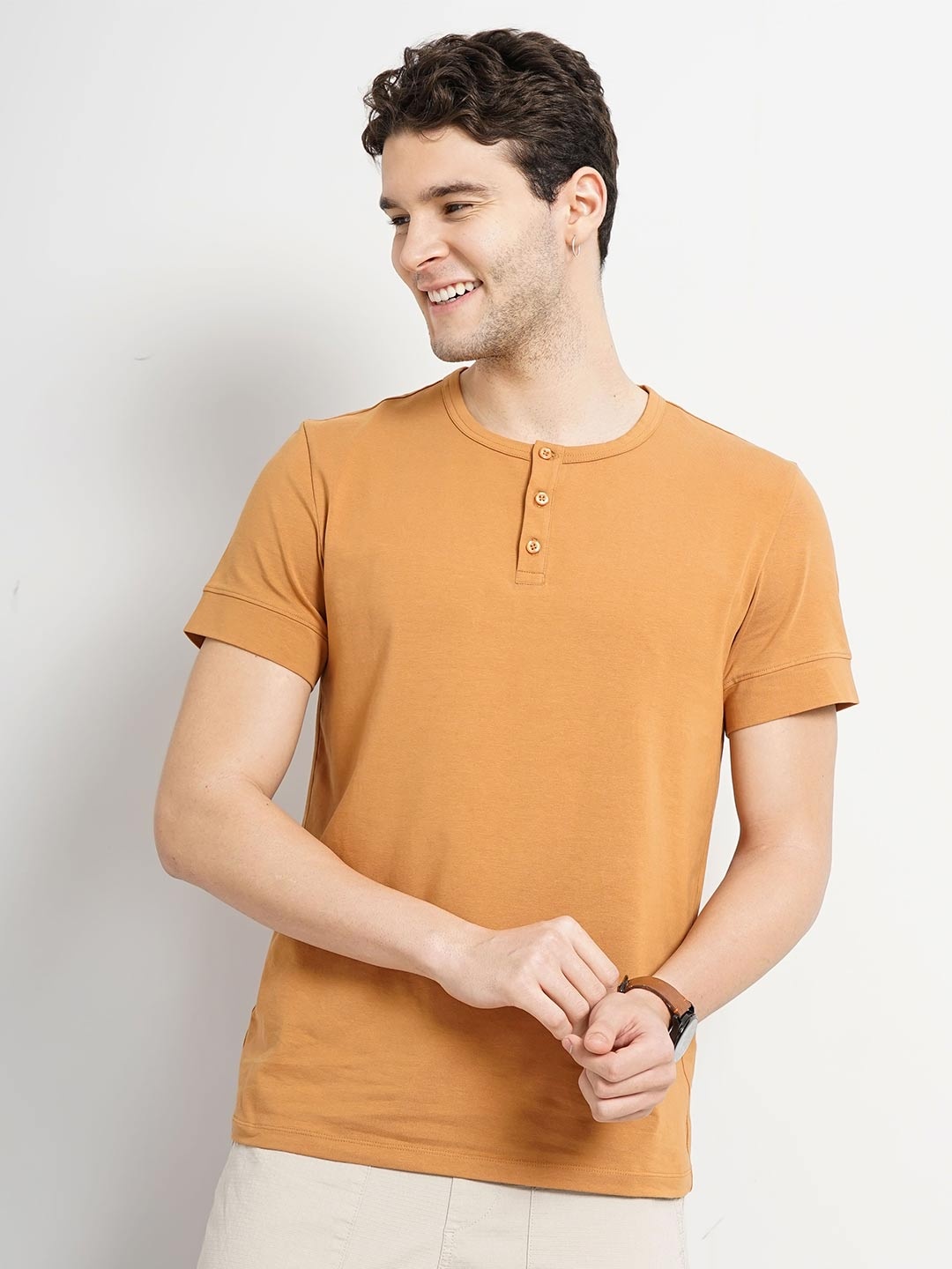 

Celio Henley Neck Short Sleeves Cotton Casual T-shirt, Brown