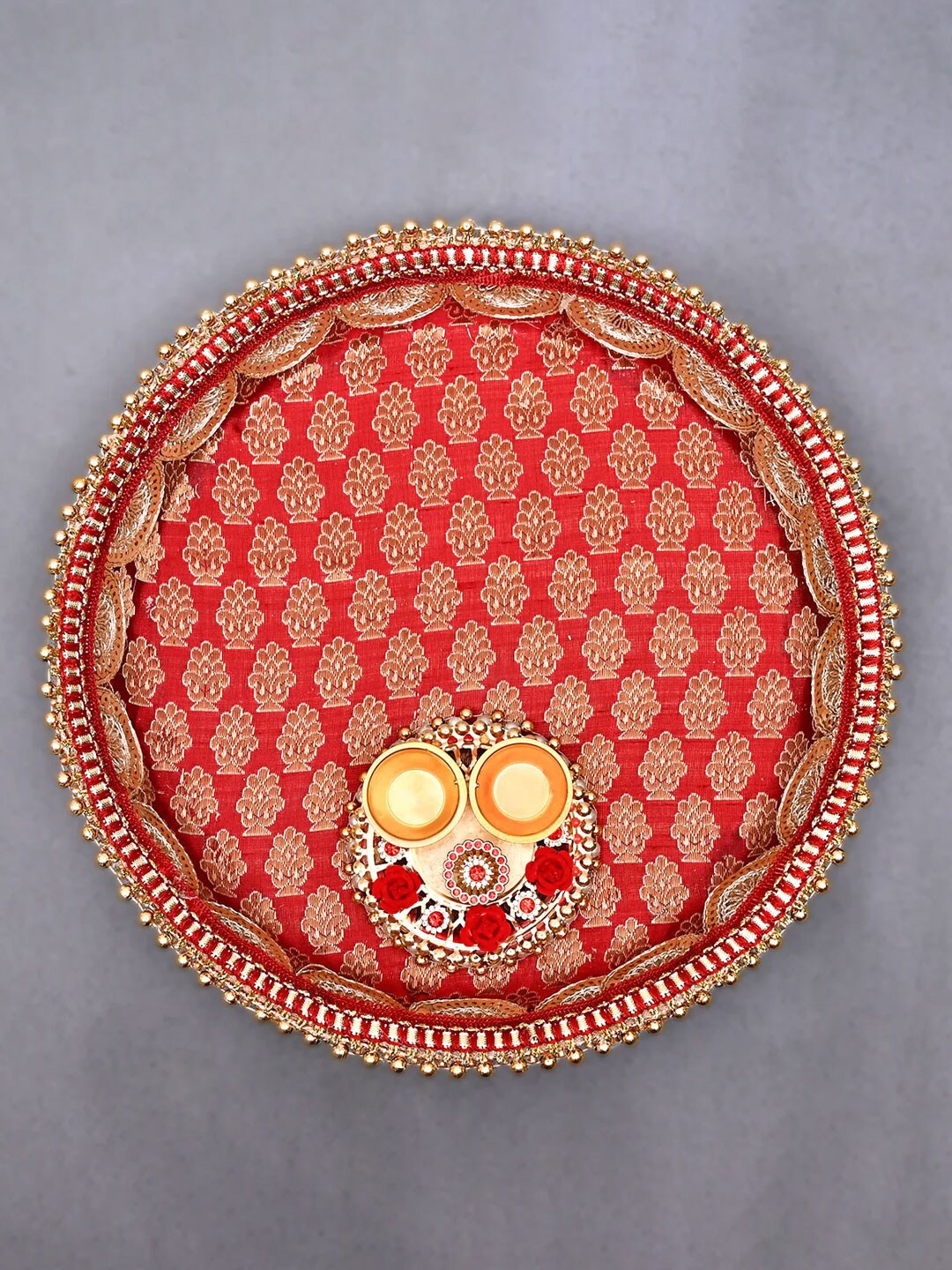 

DecorTwist Red Stainless Steel Decorative Pooja Thali, Maroon
