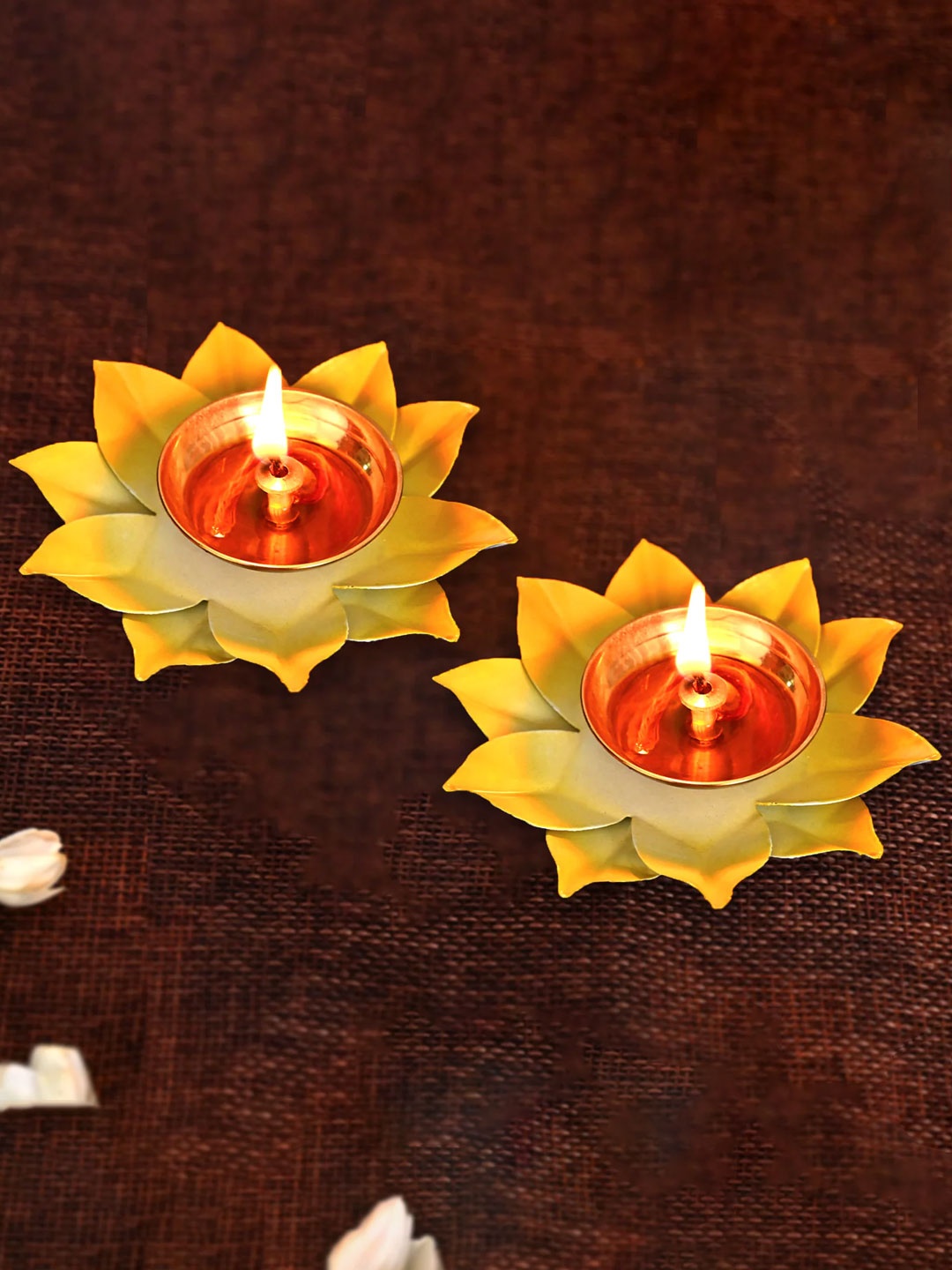 

DecorTwist Yellow 2 Pieces Lotus Shaped Metal Pooja Diyas