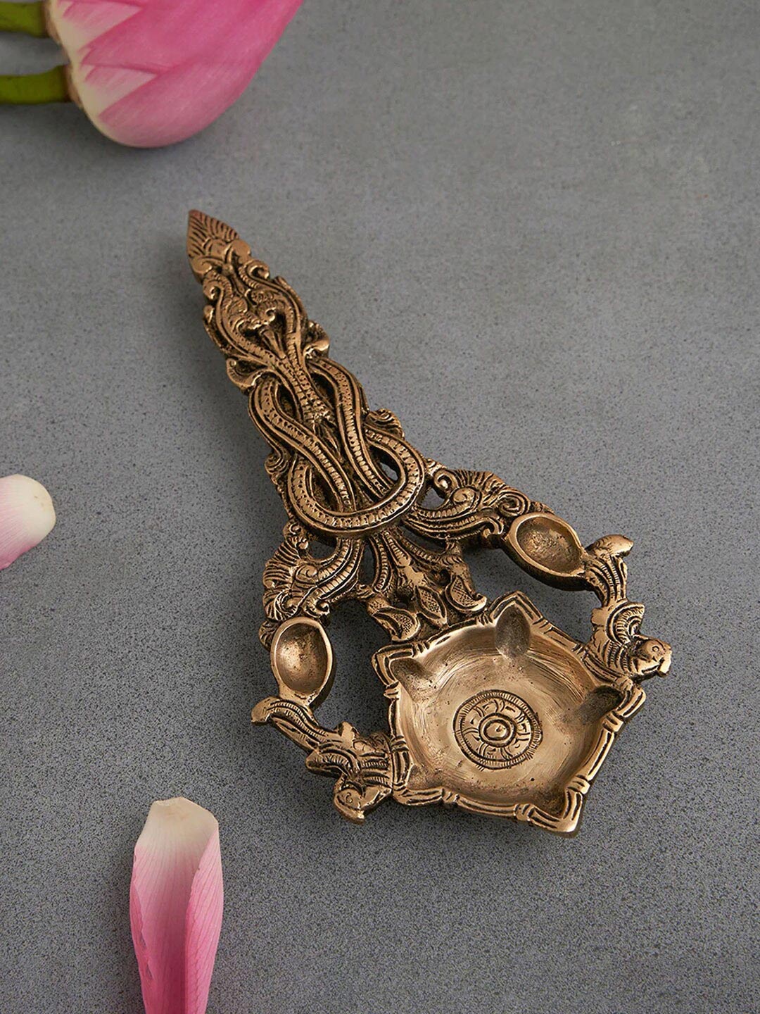 DecorTwist Gold Brass Pooja Aarti Havan Spoon Diya, Beige