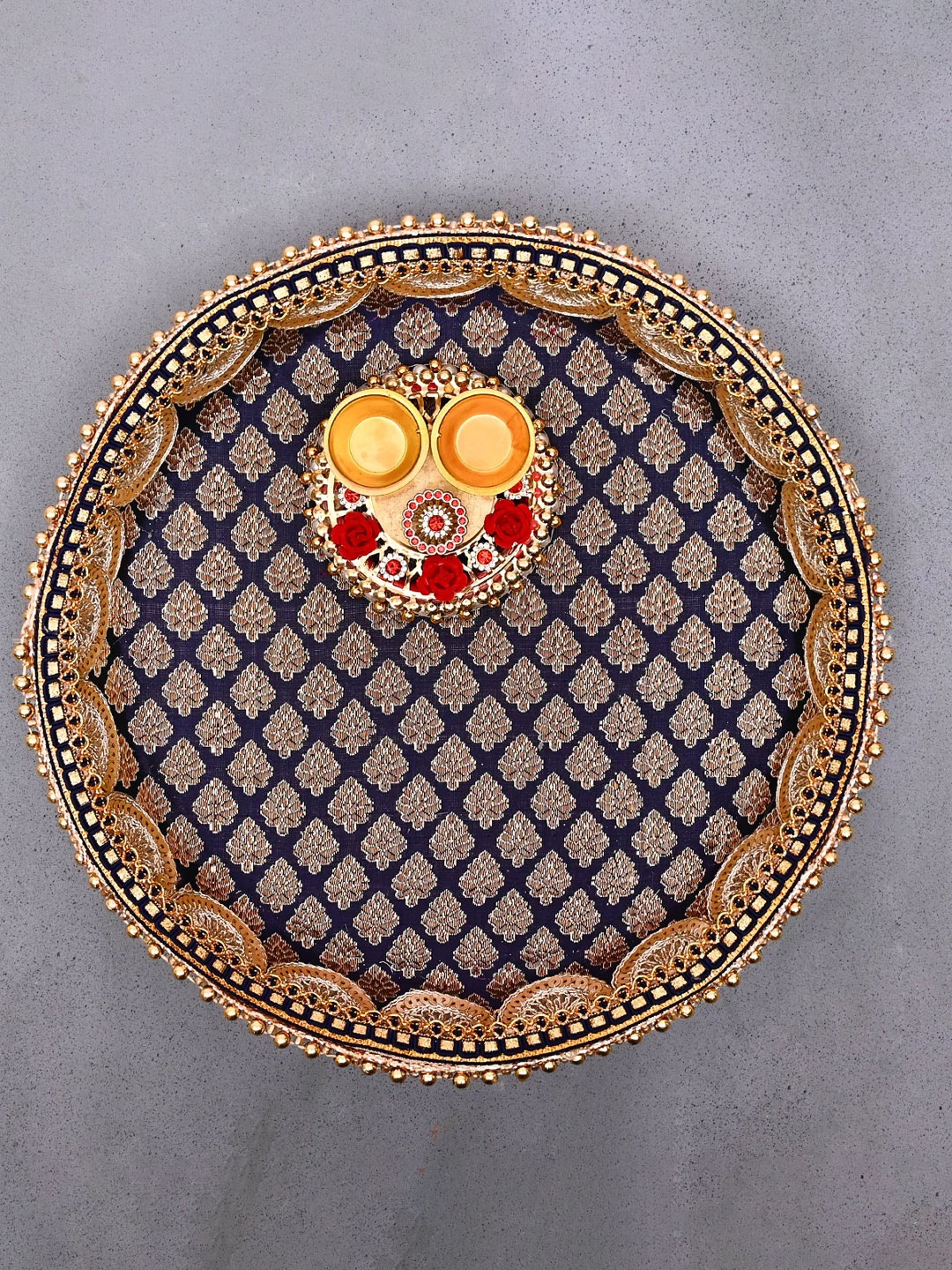 

DecorTwist Blue Stainless Steel Decorative Pooja Thali