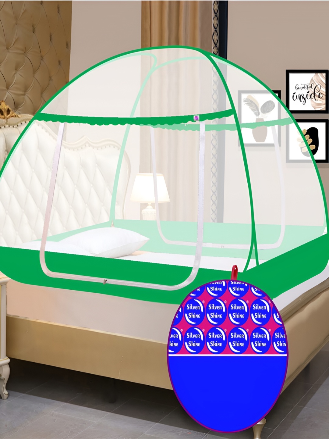 

Silver Shine White & Green King Size Tent Mosquito Net