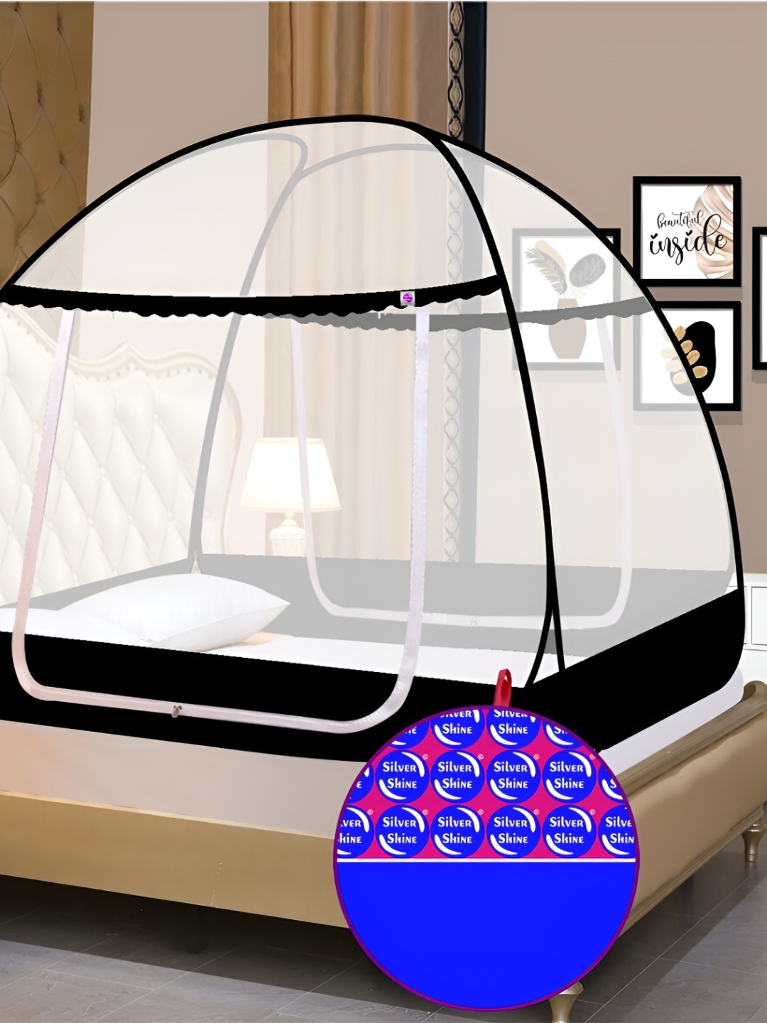 

Silver Shine White & Black King Size Tent Mosquito Net