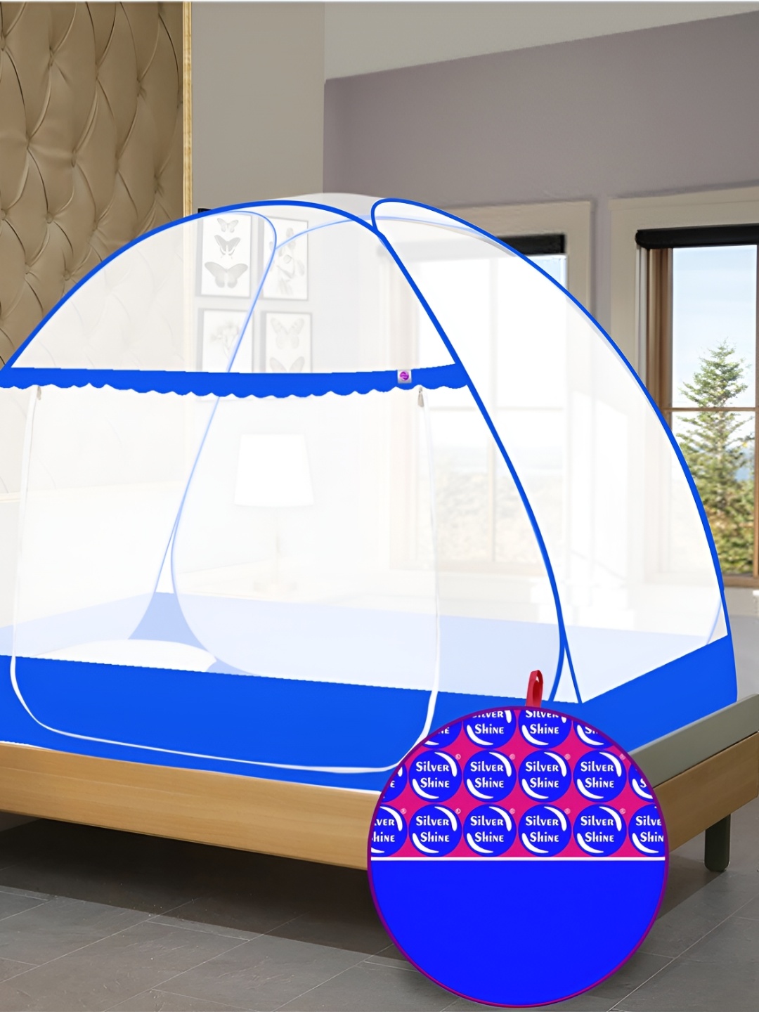 

Silver Shine White & Blue Tent Mosquito Net