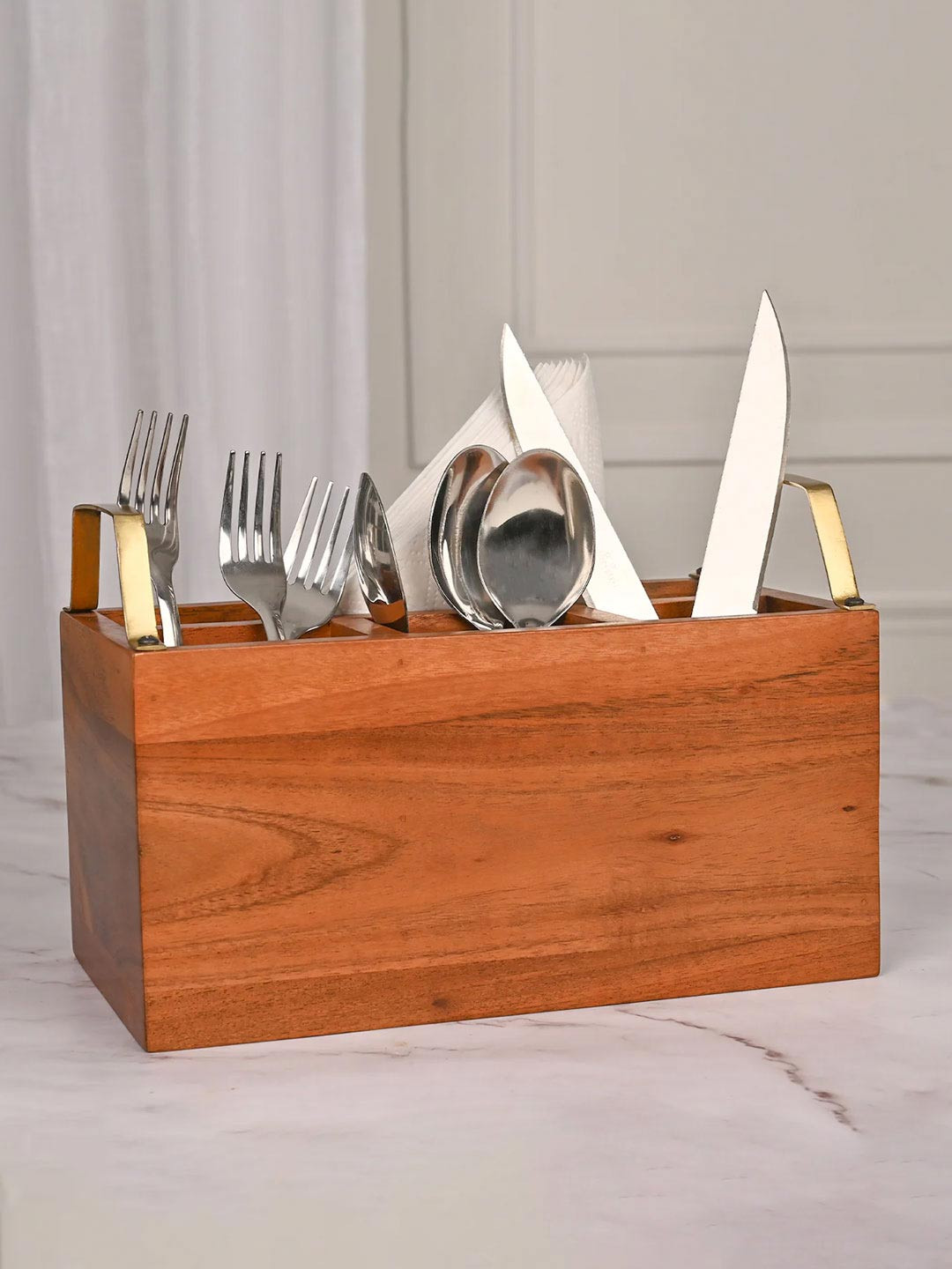 

DecorTwist Brown Wood Cutlery Holder