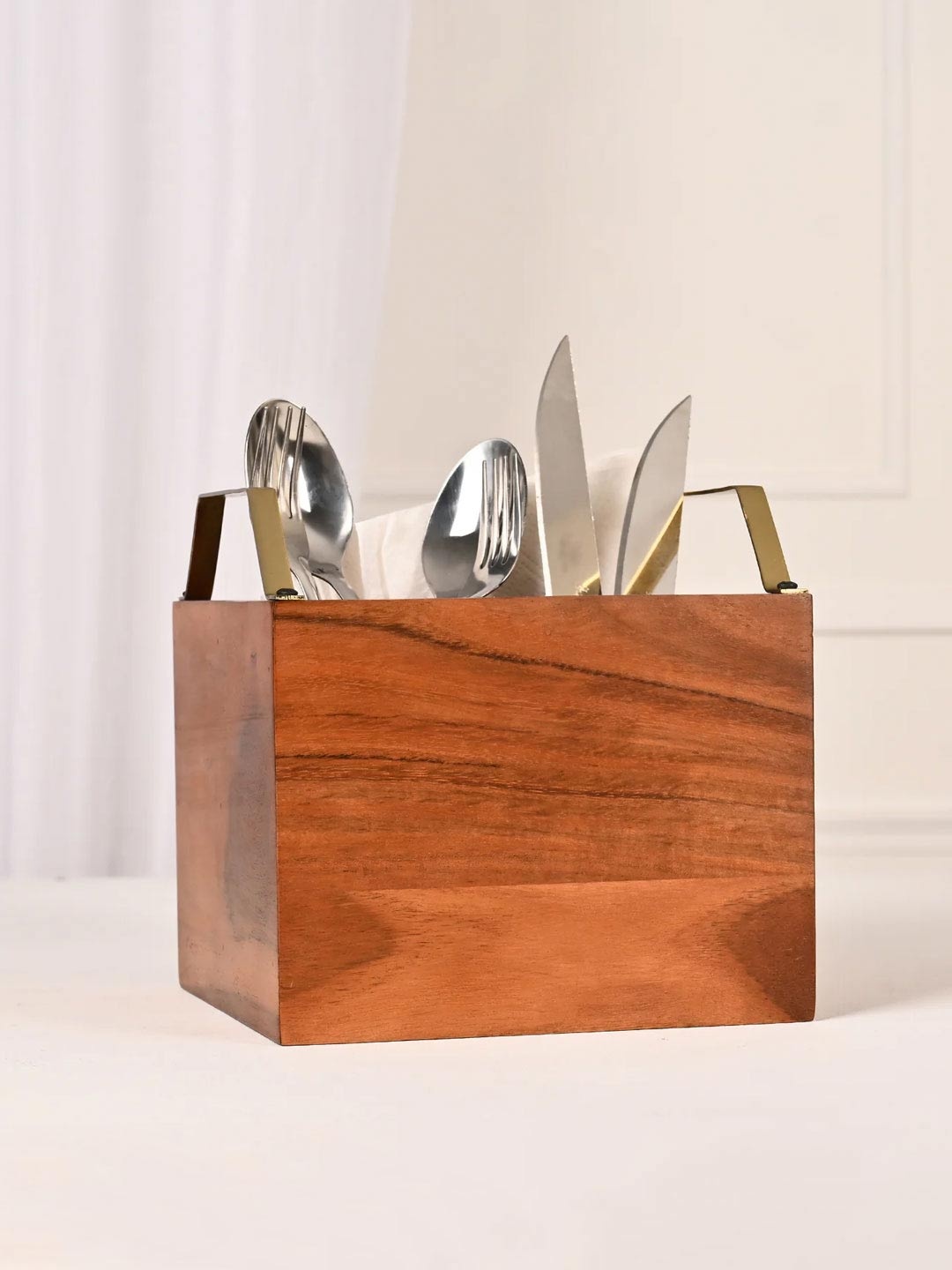 

DecorTwist Wooden Cutlery Holder, Brown