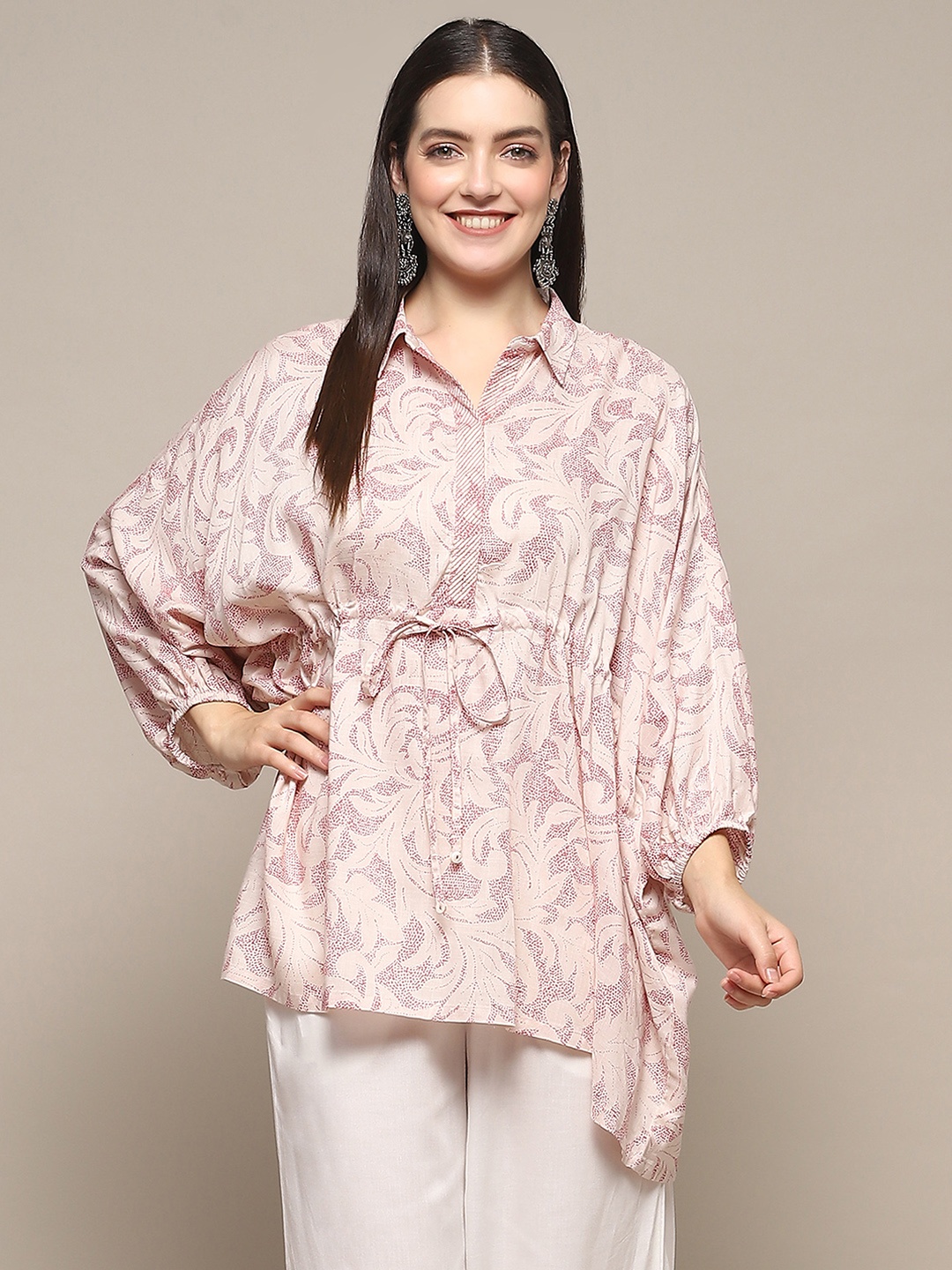 

Biba Floral Printed Batwing Sleeve Pathani Kurta, Pink