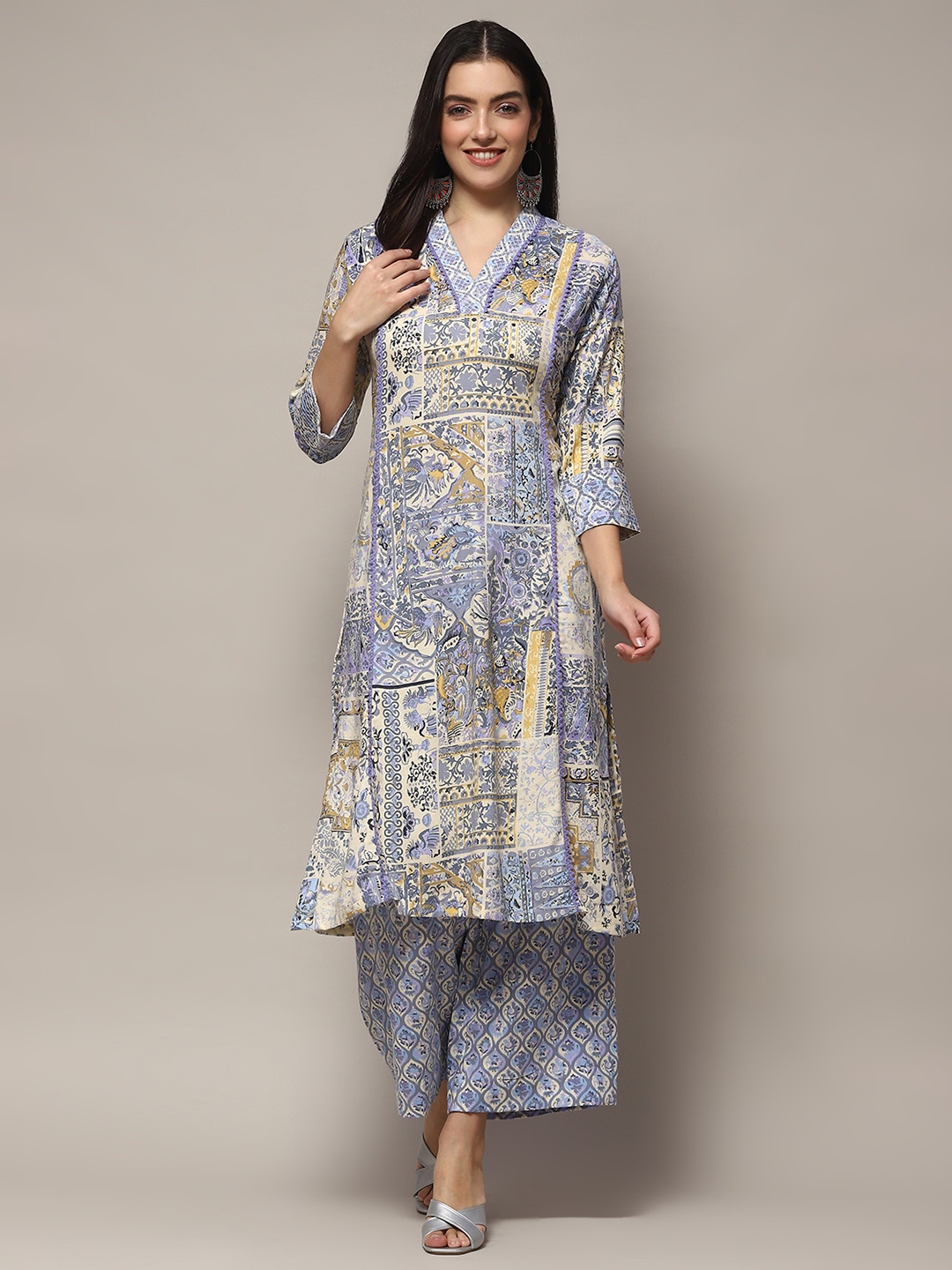 

Biba Printed Regular Kurta with Palazzos, Blue