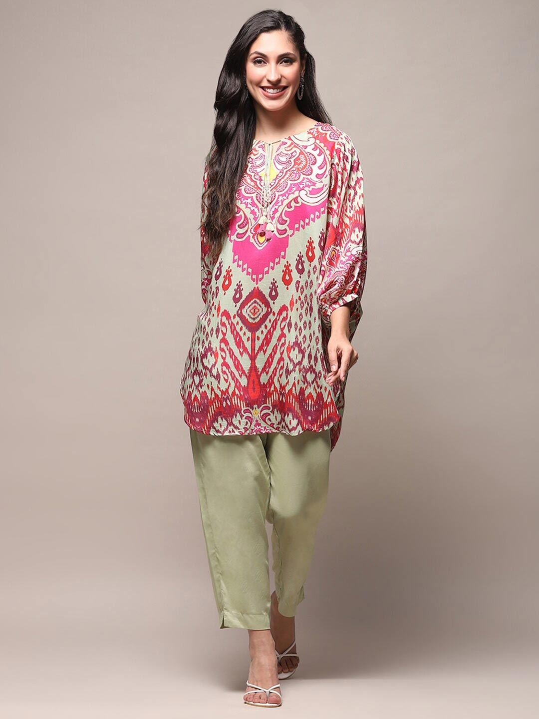 

Biba Floral Printed Straight Kurti With Trouser, Green