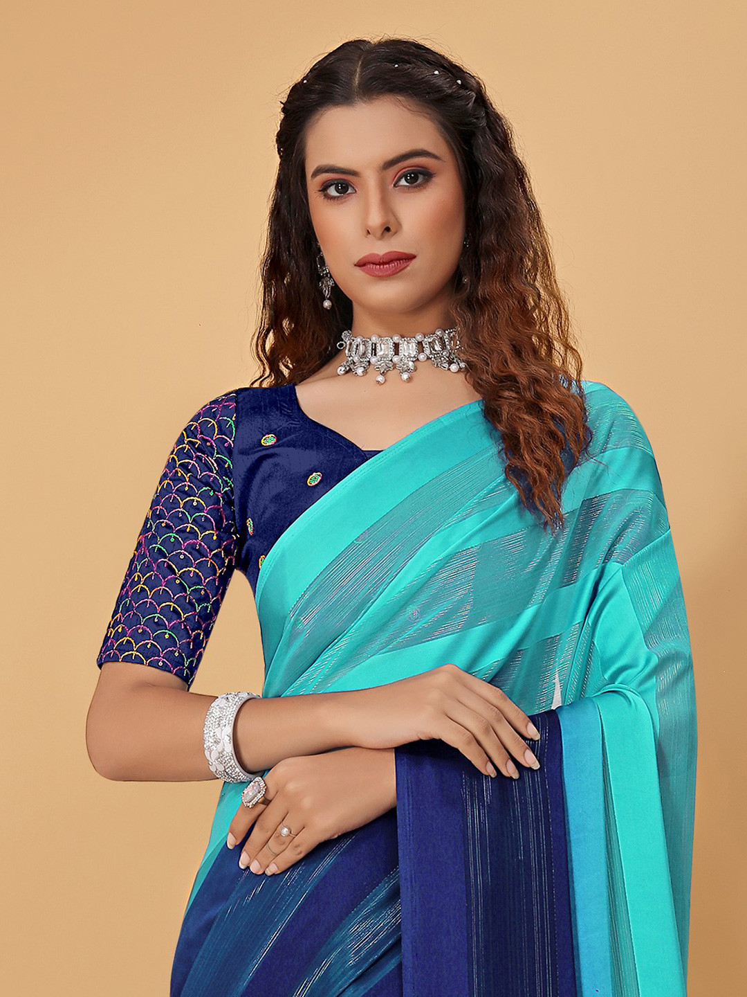 

Pionex Striped Mysore Silk Saree, Blue