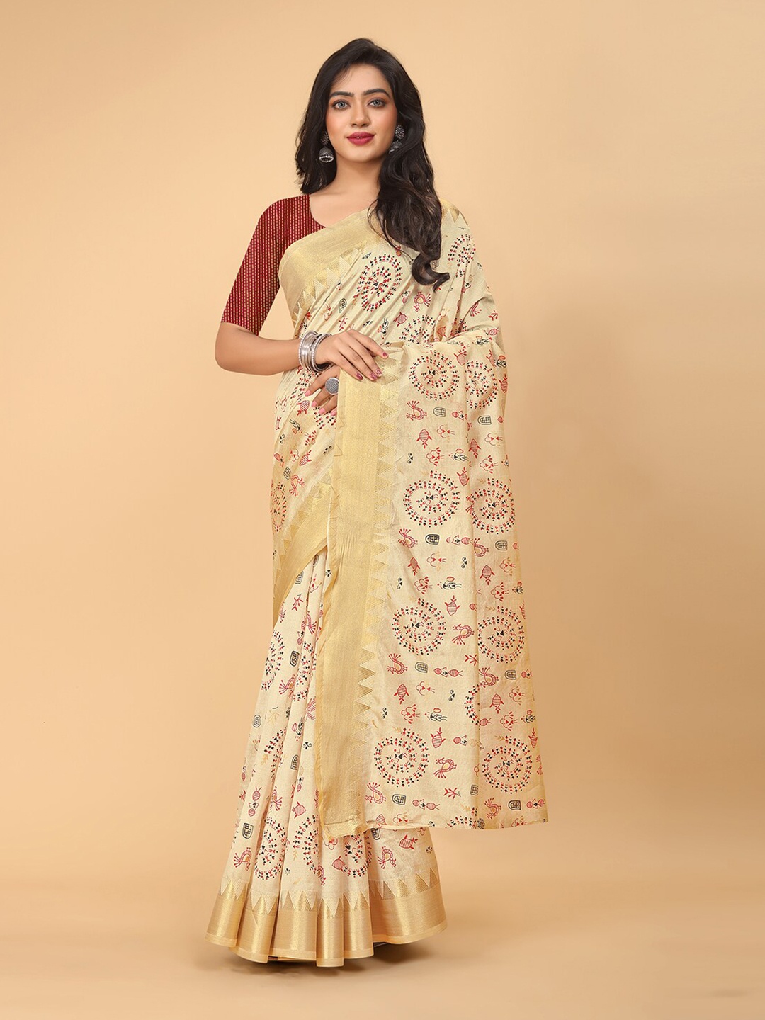 

Pionex Woven Design Banarasi Saree, Cream