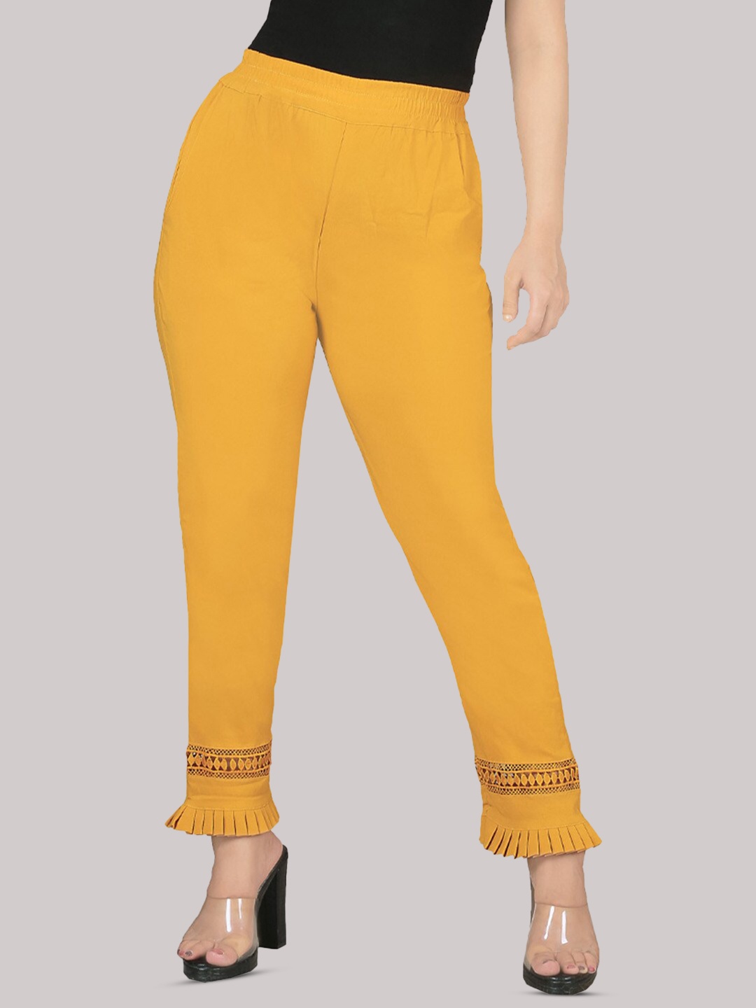 

BAESD Women Pencil Slim Fit Mid-Rise Cigarette Trousers, Yellow