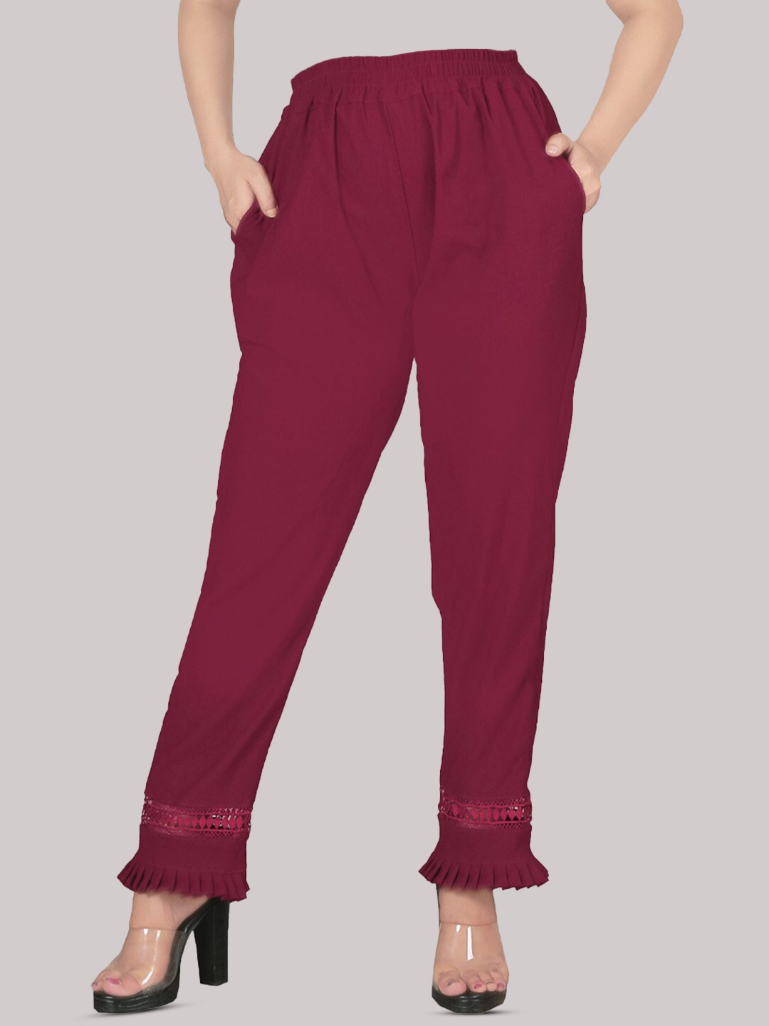 

BAESD Pencil Slim Fit Lint Free Mid-Rise Pleated Trousers, Maroon