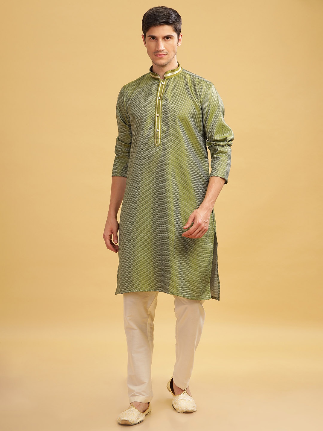 

Anouk Men Self Embossed Designer Kurta, Olive