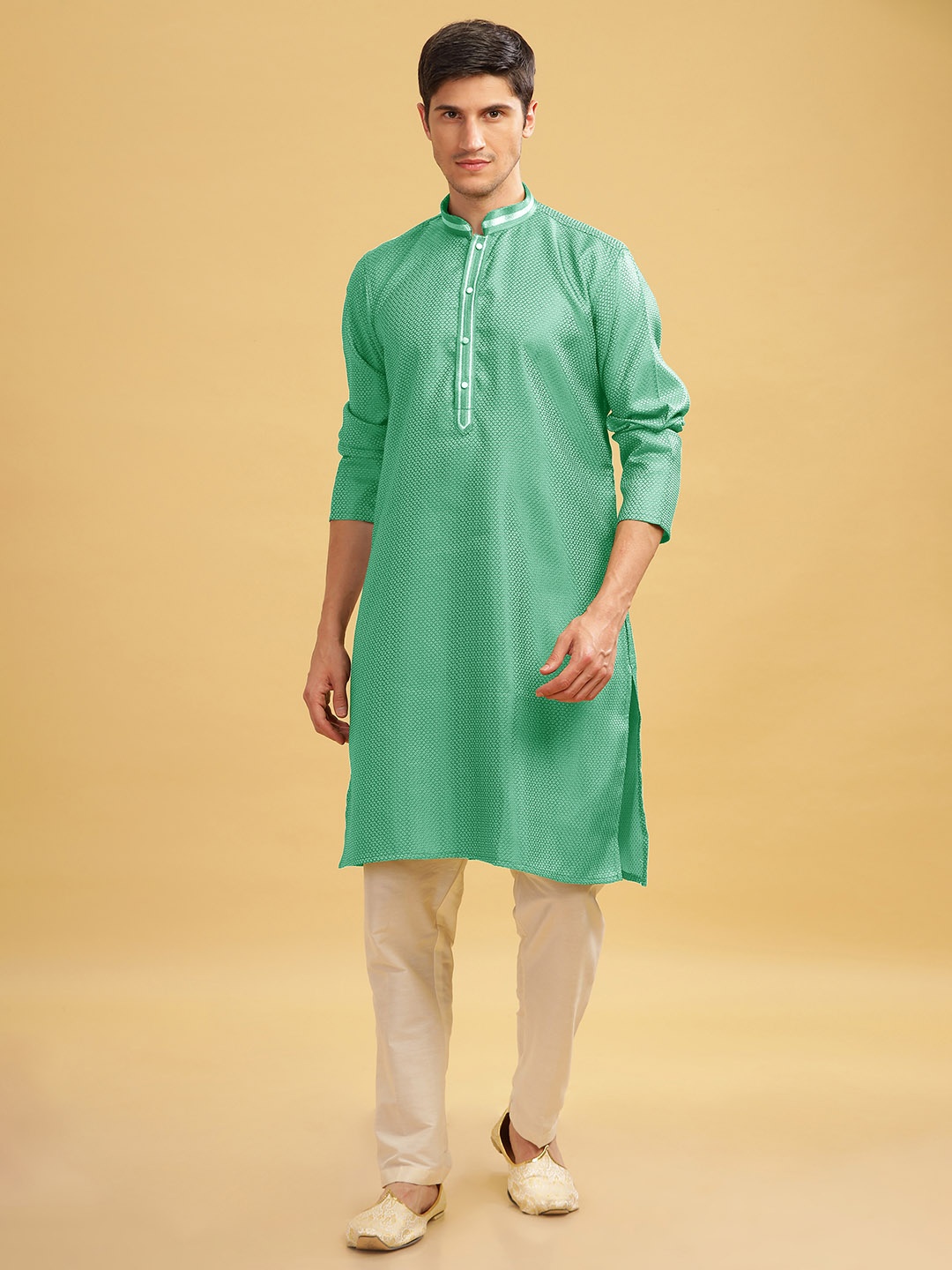 

Anouk Men Self Embossed Designer Kurta, Sea green