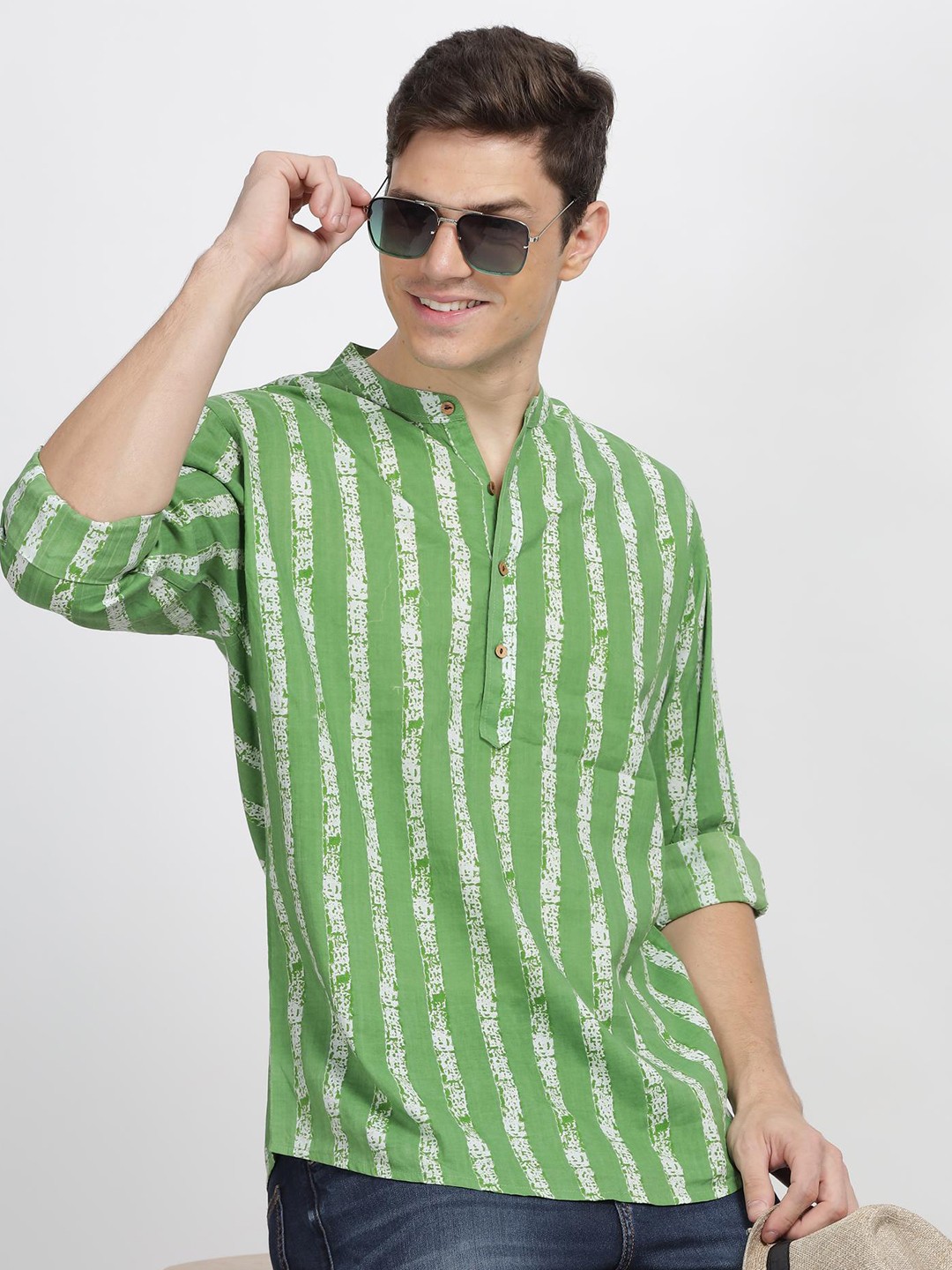 

Anouk Green Striped Short Kurtas