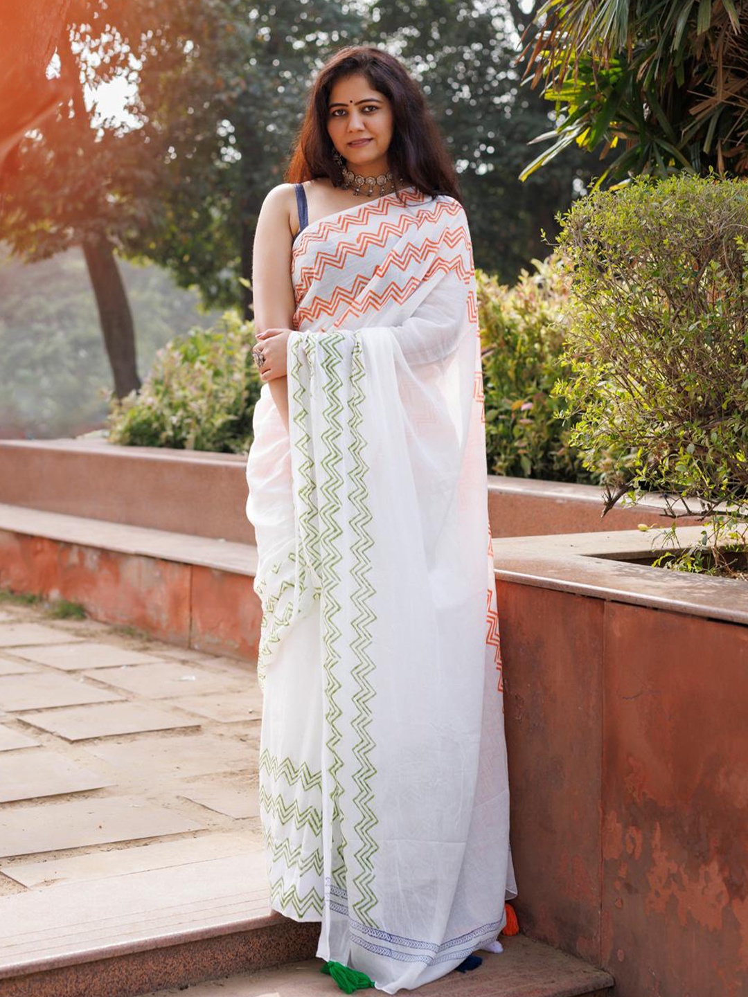 

Baisacrafts Pure Cotton Block Print Saree, White
