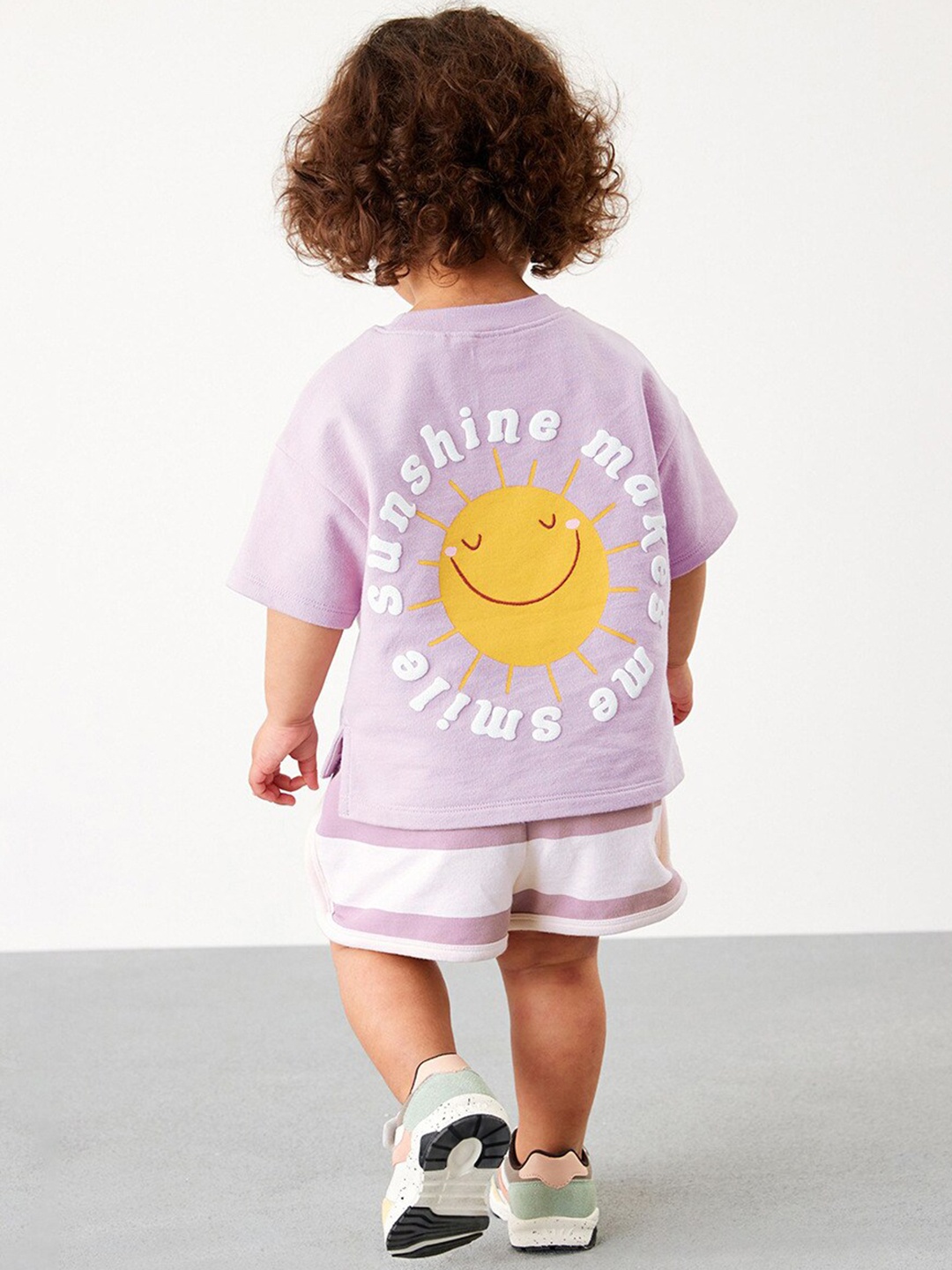 

StyleCast Girls Typography Printed Pure Cotton T-shirt with Shorts, Purple