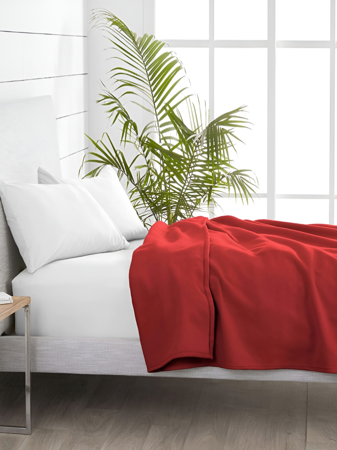 

bsb home Red Solid AC Room 210 GSM Double Bed Blanket