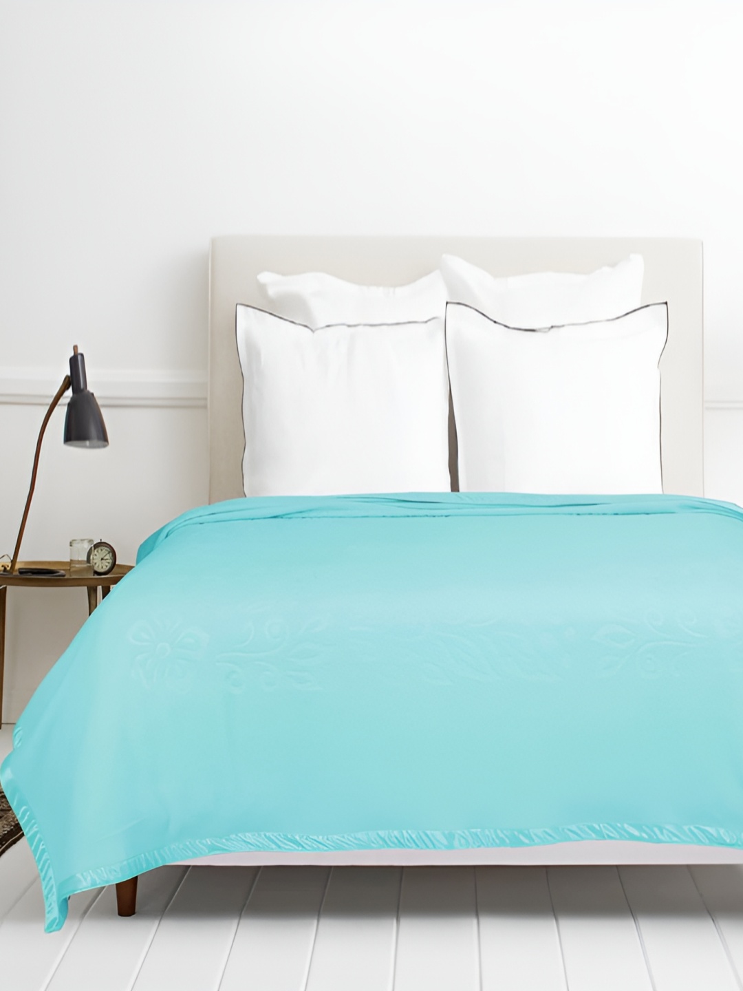 

bsb home Blue Solid Fleece AC Room 210 GSM Double Bed Blanket