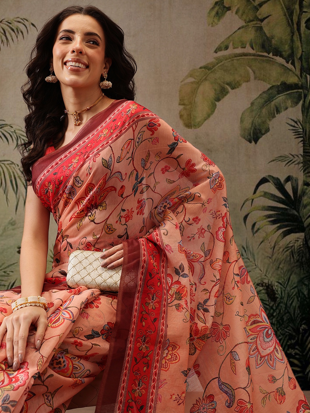 

Silk Land Fusion Chanderi Cotton Digital Print Saree, Orange