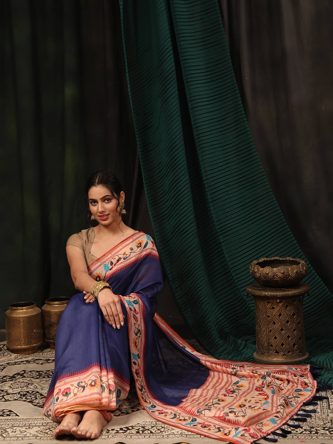 

Silk Land Paithani Saree, Navy blue