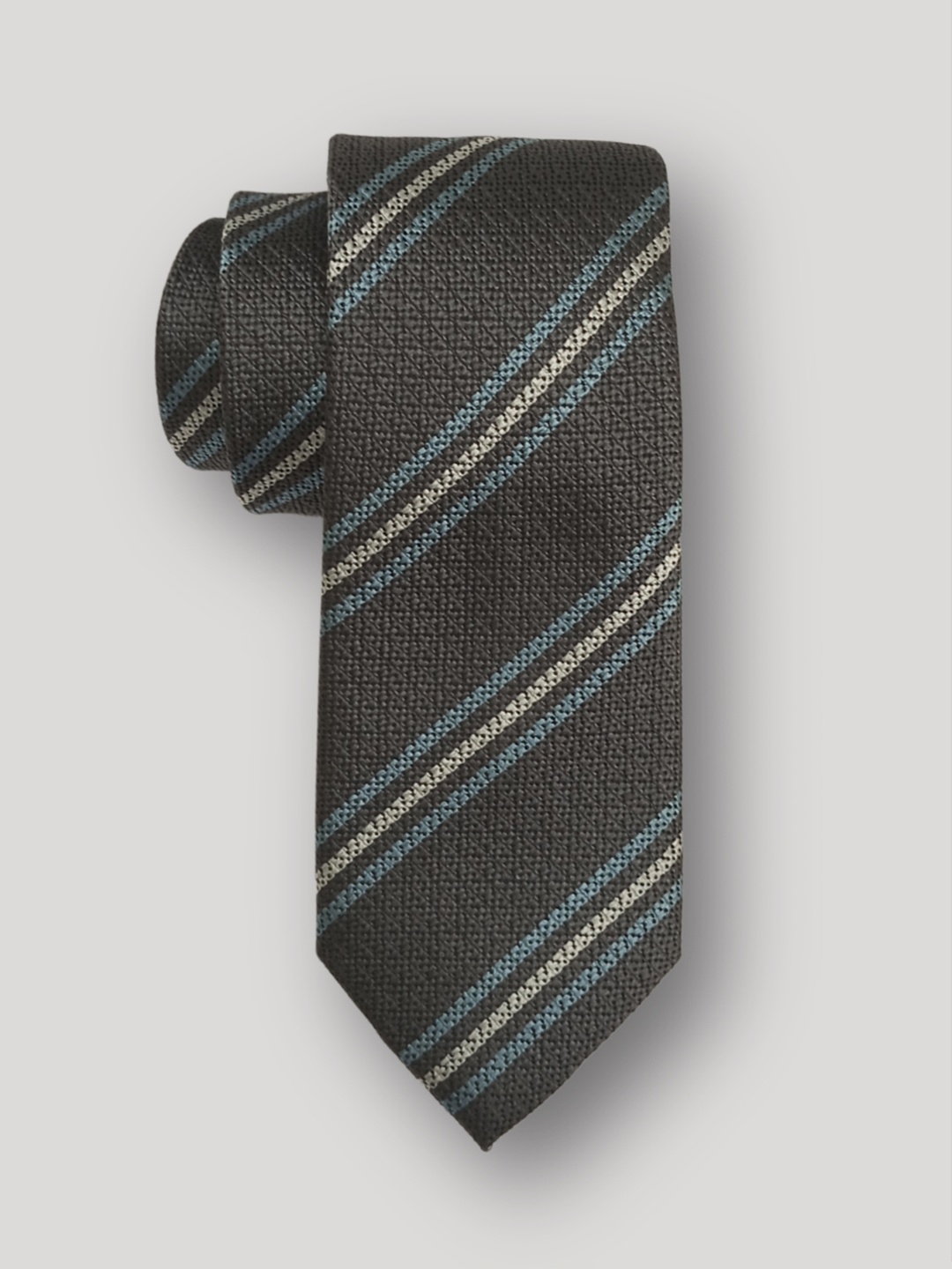 

The Tie Hub Men Striped Broad Tie, Grey