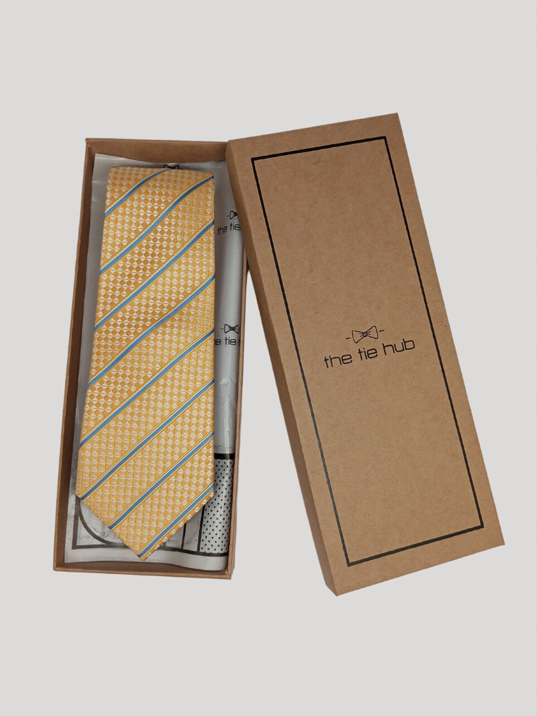 

The Tie Hub Men Woven Design Silk Broad Tie, Yellow