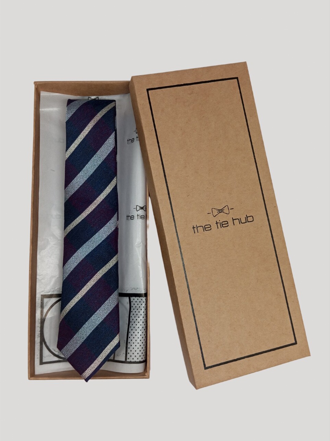 

The Tie Hub Men Striped Silk Broad Tie, Blue