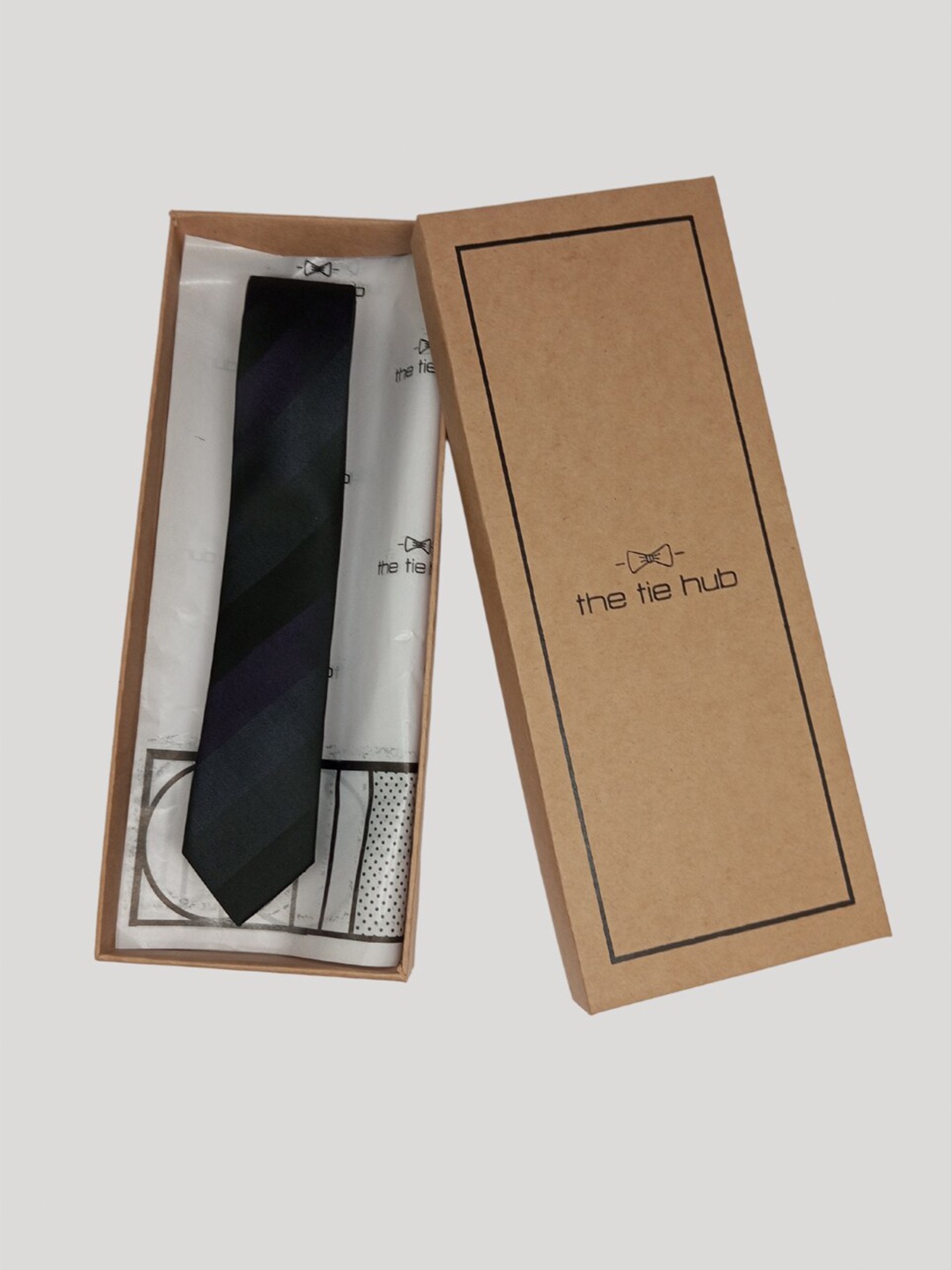 

The Tie Hub Striped Silk Broad Tie, Black