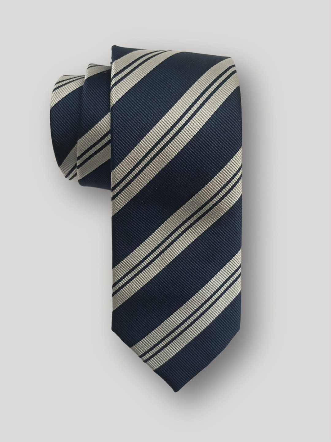 

The Tie Hub Men Classic Striped Silk Broad Necktie, Navy blue