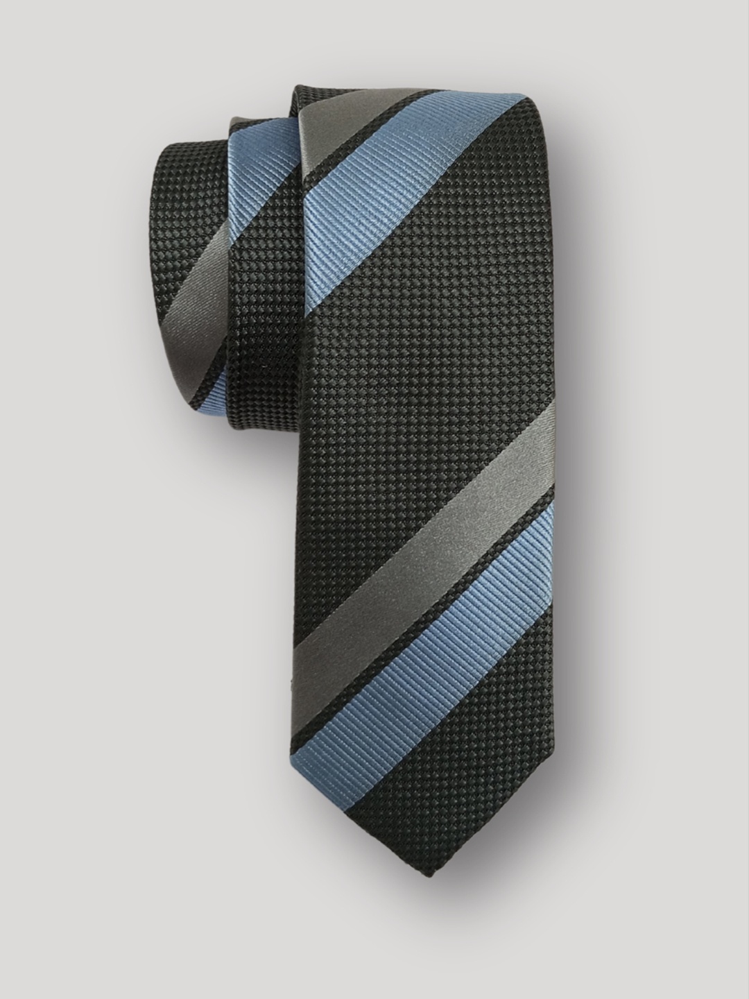 

The Tie Hub Men Striped Silk Broad Tie, Black