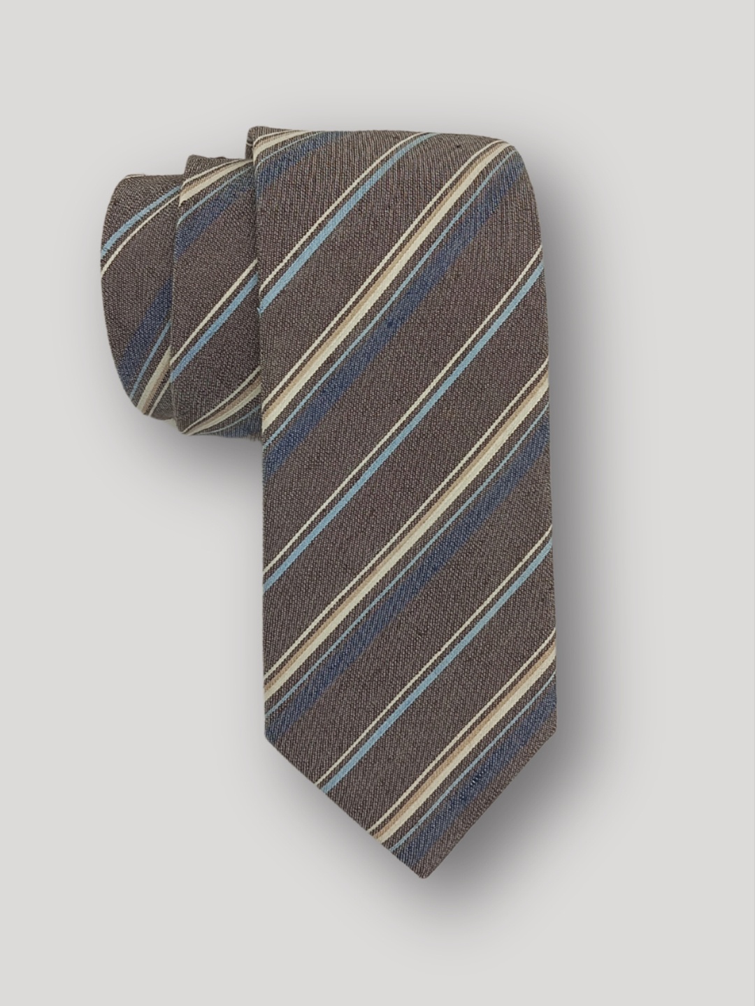 

The Tie Hub Men Striped Silk Broad Tie, Brown