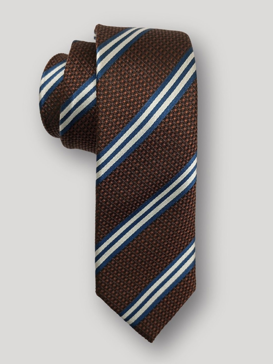 

The Tie Hub Men Silk Striped Broad Tie, Brown