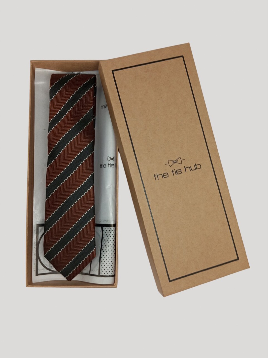 

The Tie Hub Men Striped Broad Tie, Brown