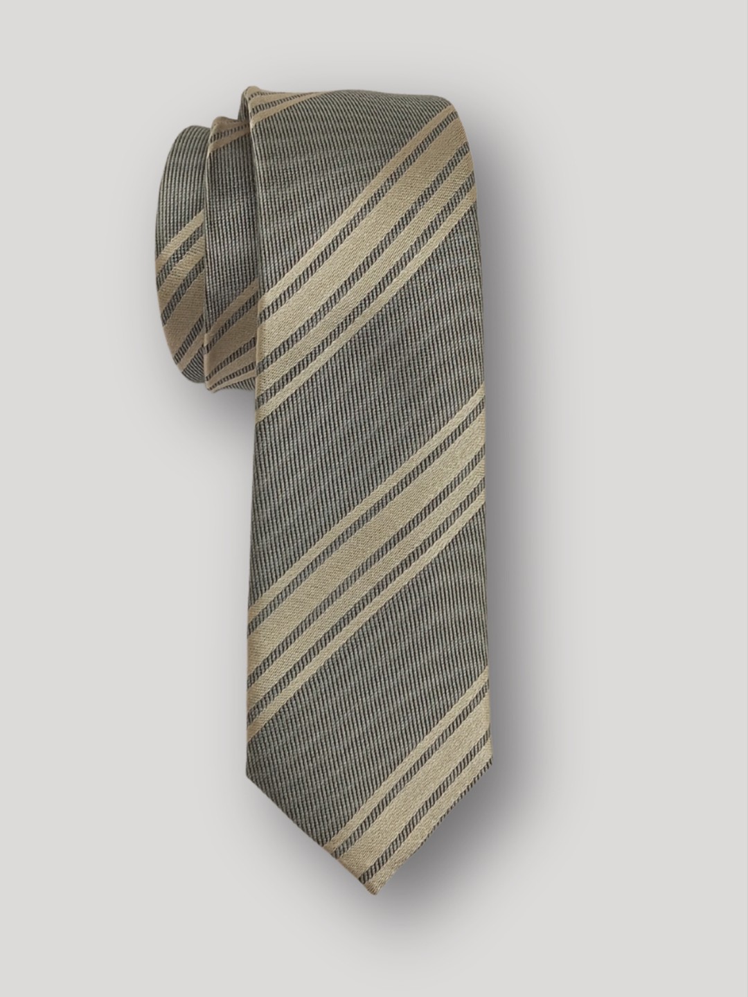 

The Tie Hub Men Striped Silk Skinny Tie, Grey