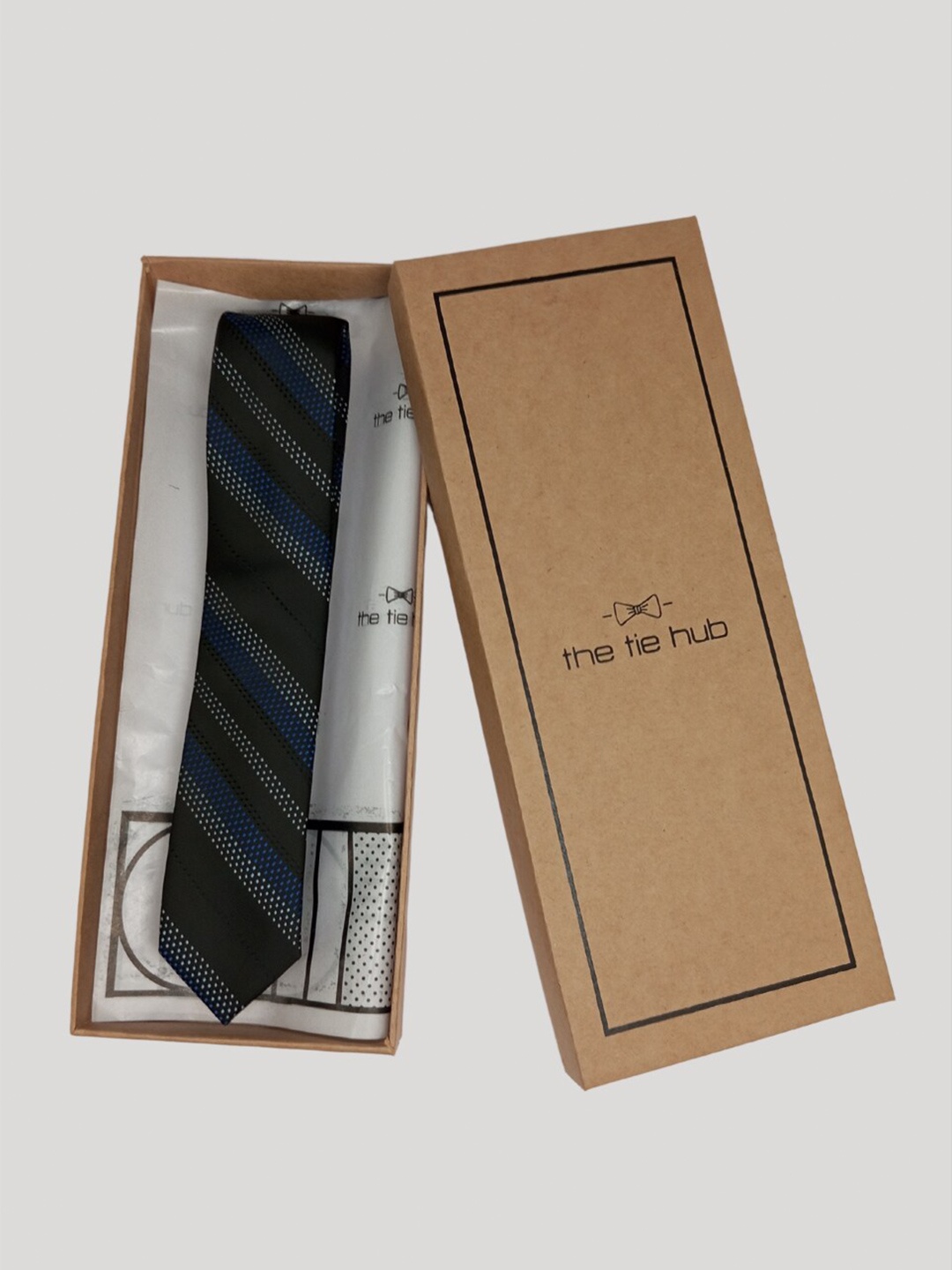 

The Tie Hub Striped Silk Broad Tie, Black