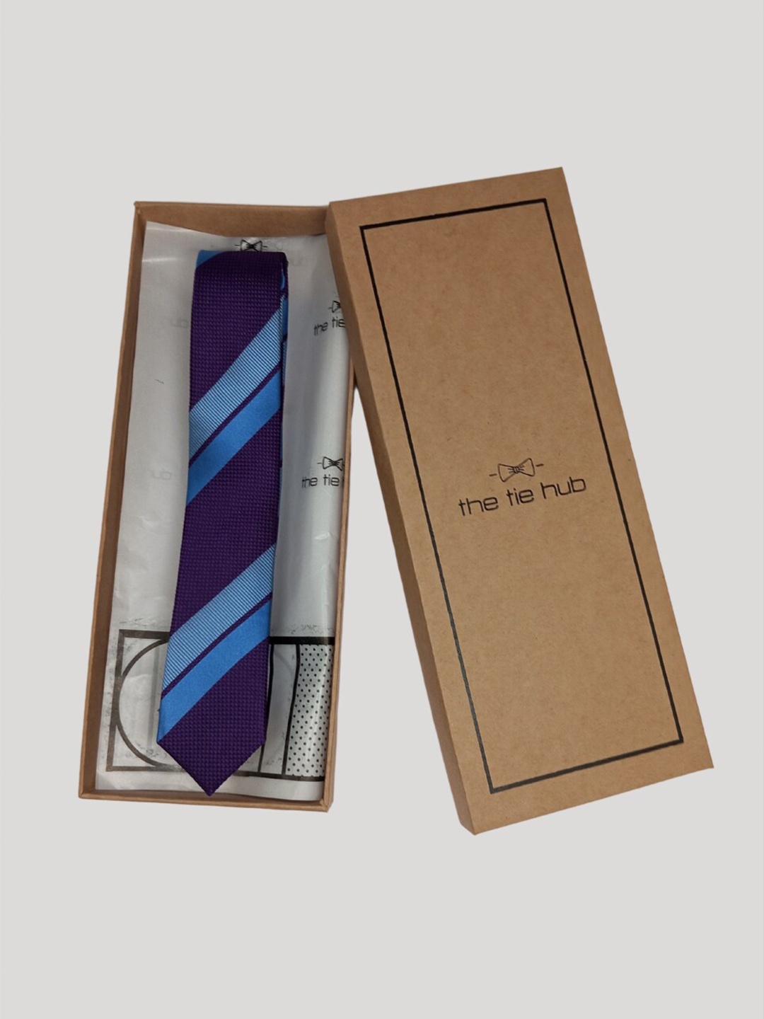 

The Tie Hub Men Striped Silk Broad Tie, Purple