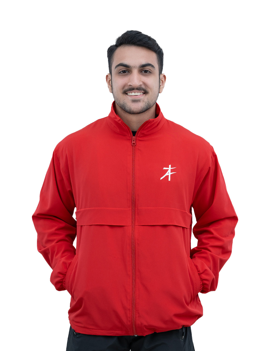 

Athflex Mock Collar Long Sleeves Windcheater Sporty Jacket, Red