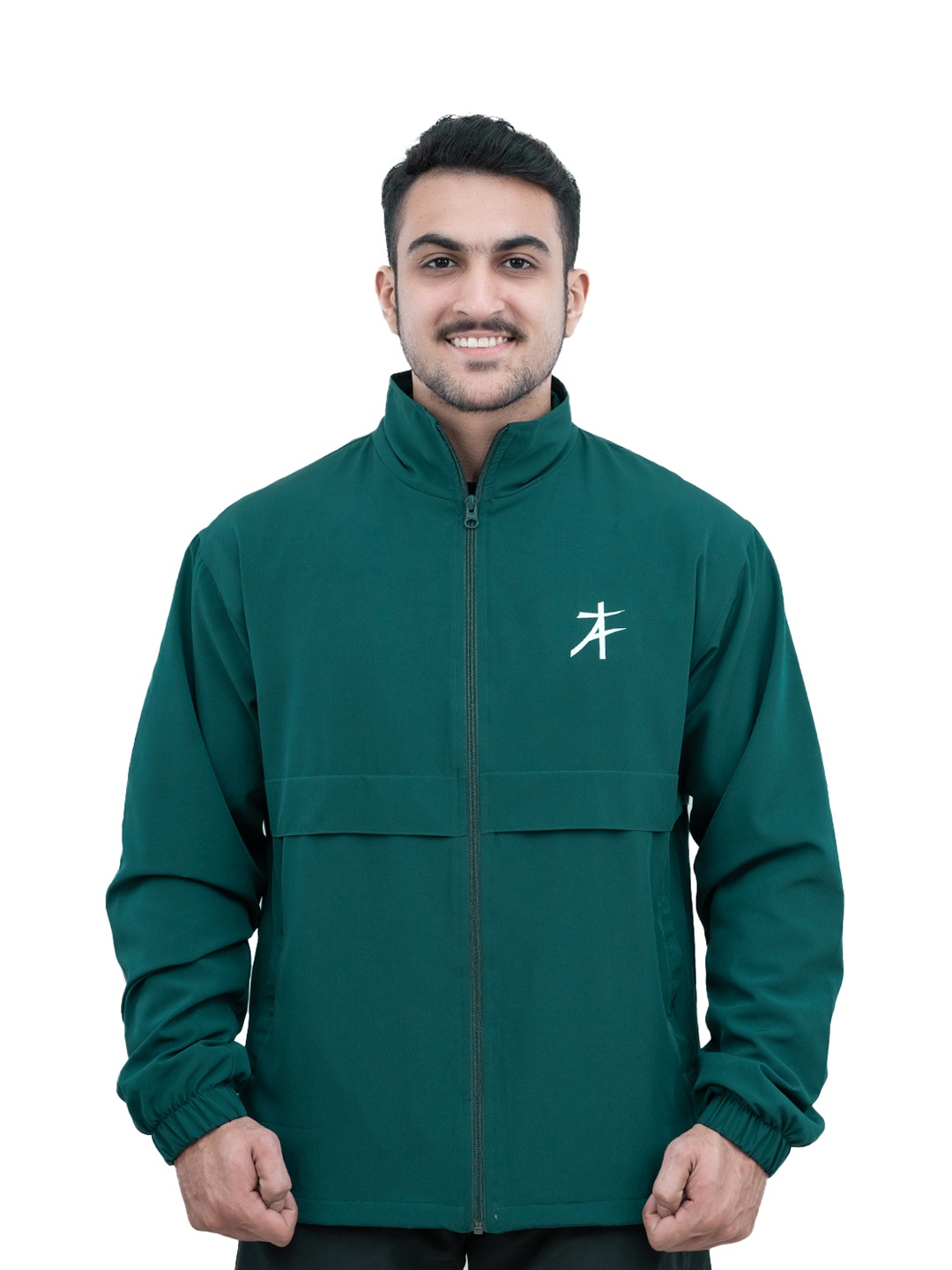

Athflex Mock Collar Long Sleeves Windcheater Sporty Jacket, Green