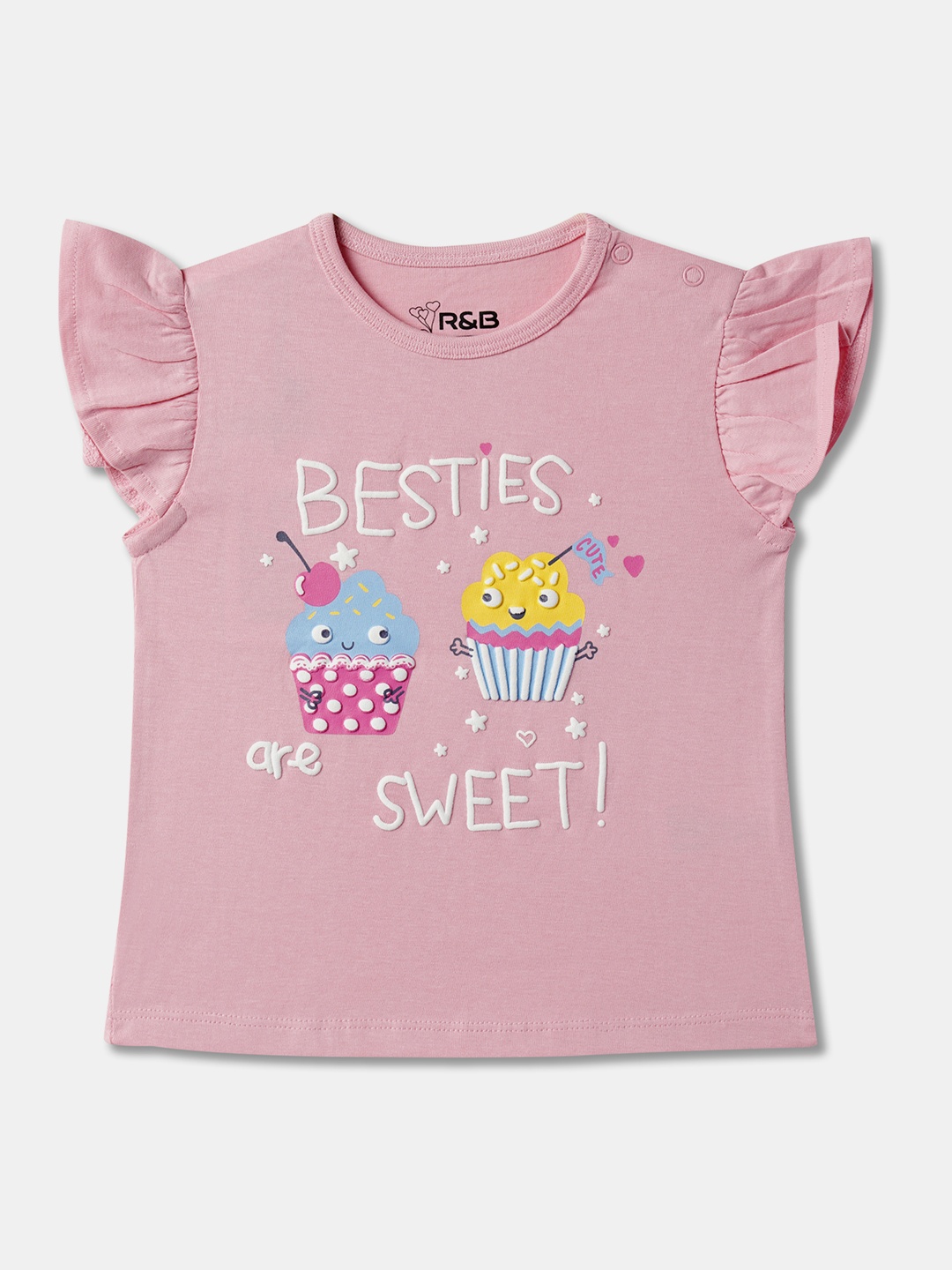 

R&B Girls Typography Printed Cotton T-shirt, Pink