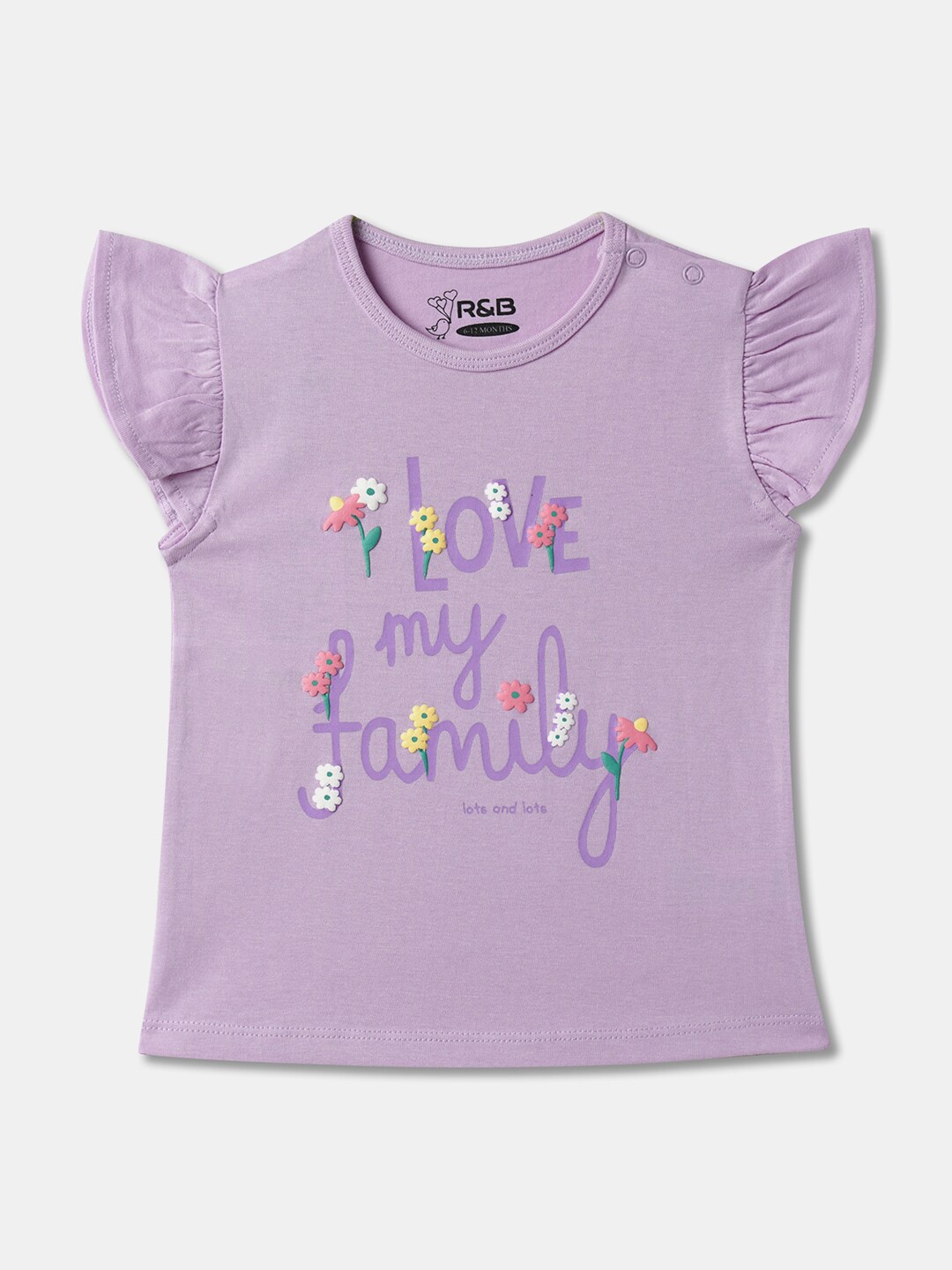 

R&B Girls Round Neck Sleeveless Typography Printed Extended Sleeves T-shirt, Purple