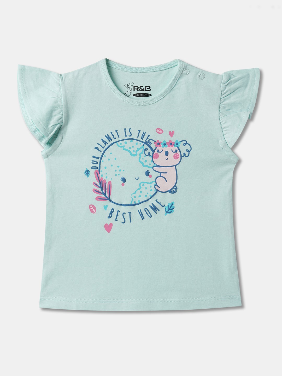 

R&B Girls Graphic Printed Cotton T-shirt, Blue