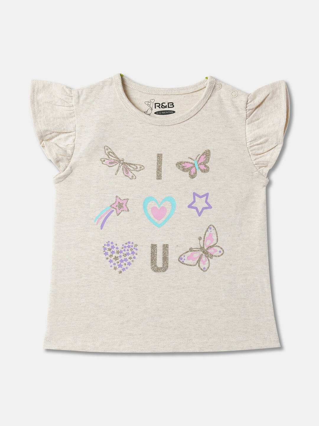 

R&B Girls Round Neck Sleeveless Typography Printed Applique T-shirt, Grey