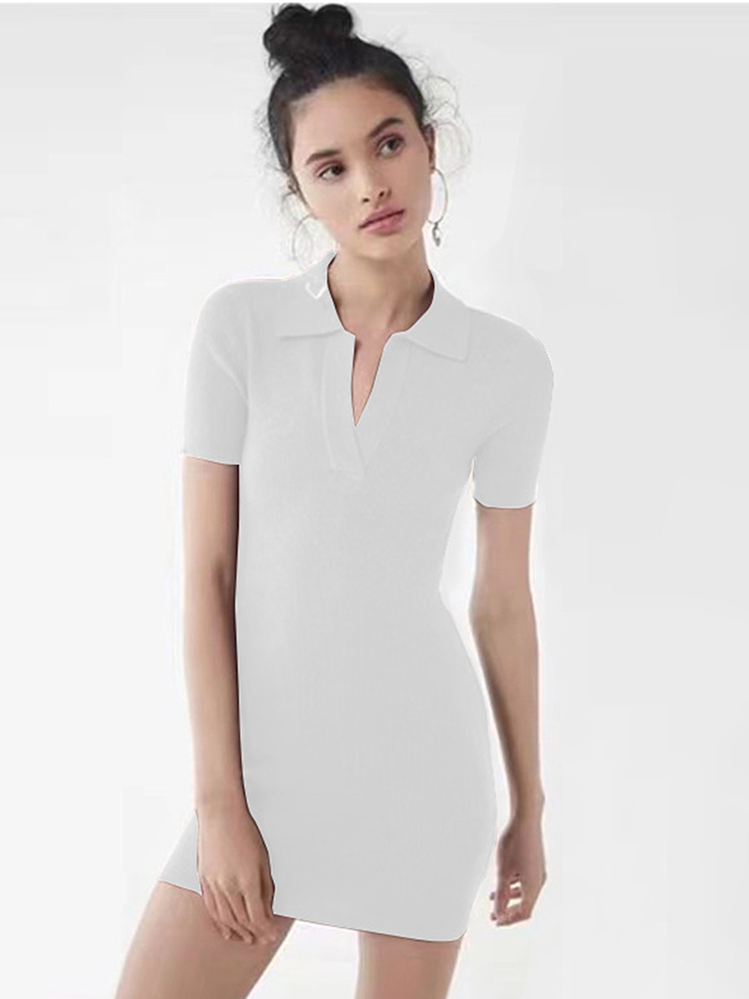

LULU & SKY Shirt Collar Bodycon Mini Dress, White