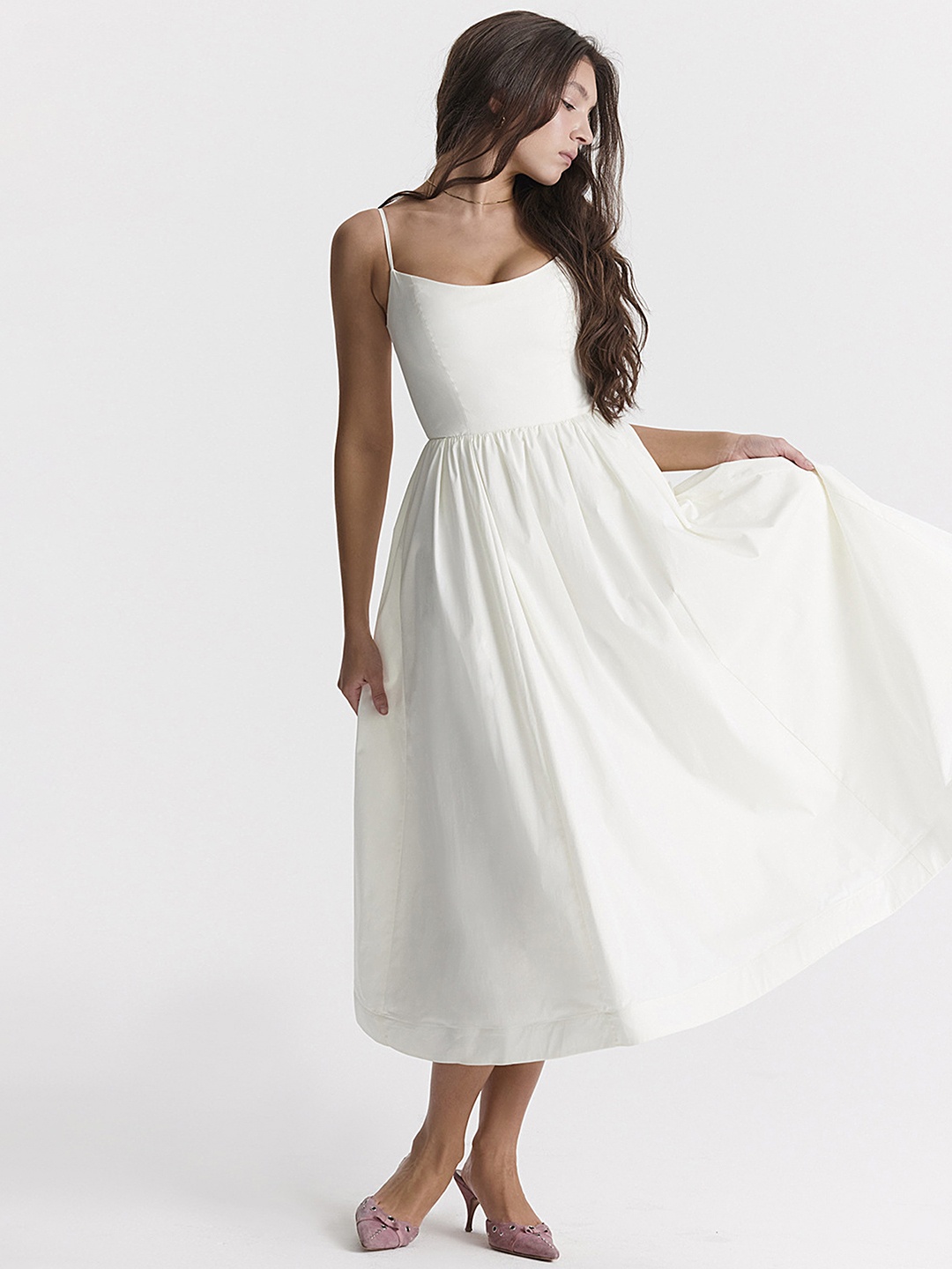

LULU & SKY Shoulder Straps Fit & Flare Midi Dress, White
