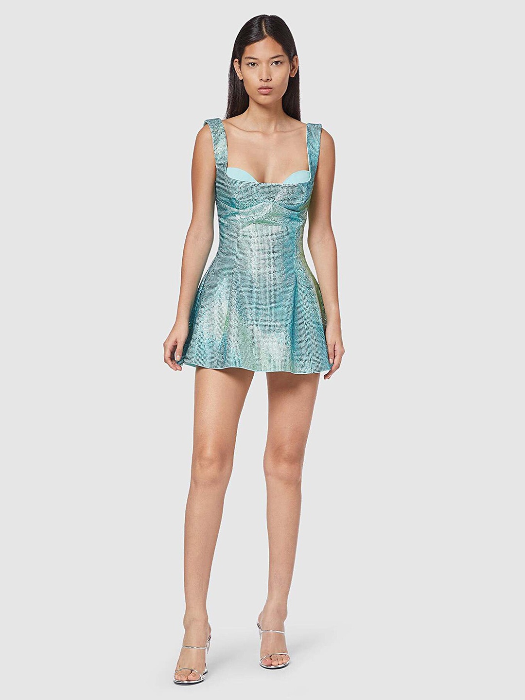 

LULU & SKY Sequin Embellished Square Neck Fit & Flare Mini Dress, Blue